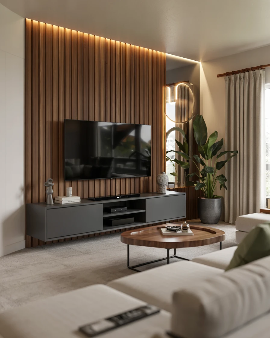 TV Wall with Textured Paneling 1