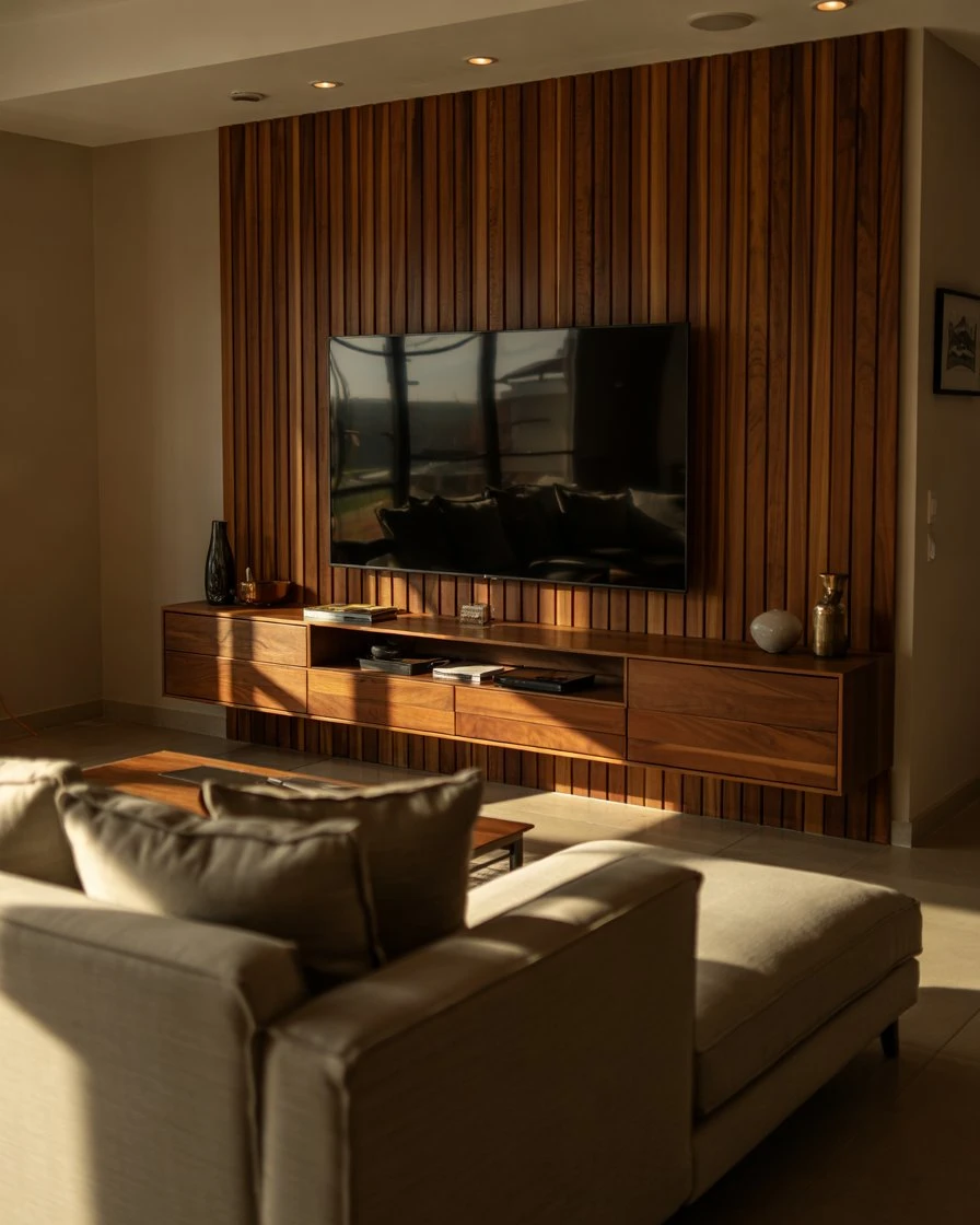 TV Wall with Textured Paneling 2