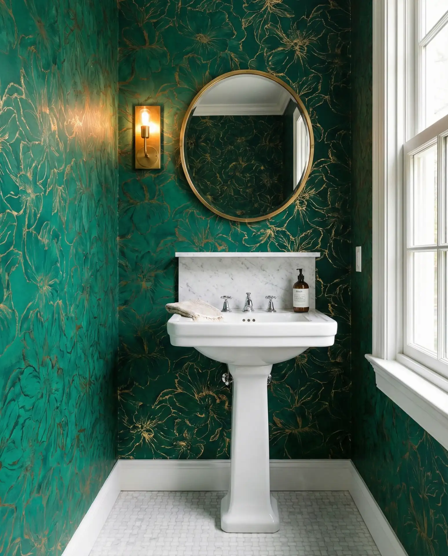 Tiny Powder Room with Statement Wallpaper 1