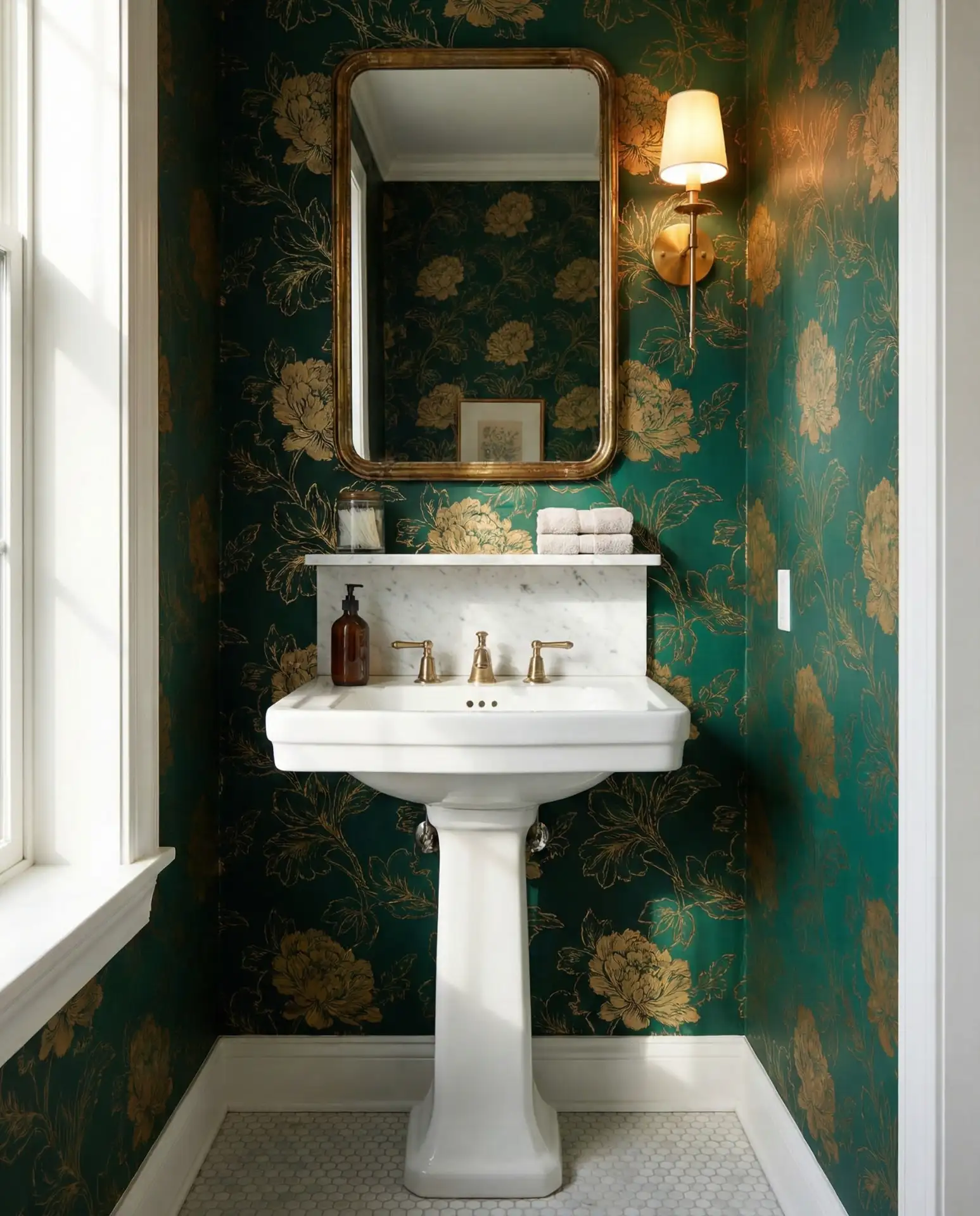 Tiny Powder Room with Statement Wallpaper 2