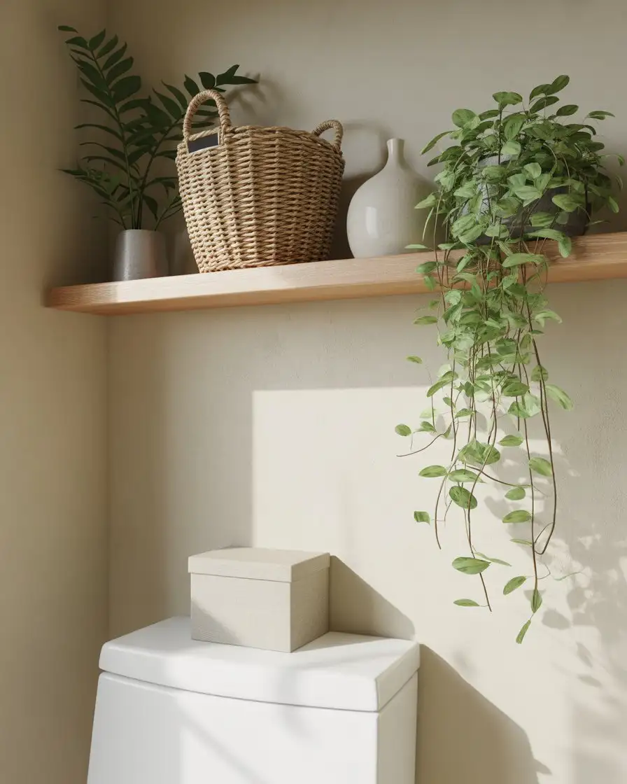 Toilet Aesthetic Shelving with Textured Elements 1