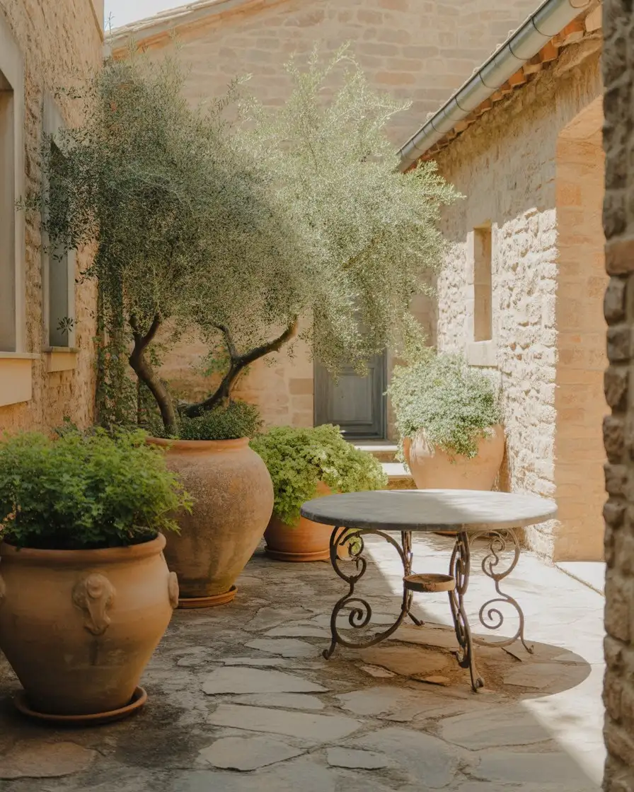Tuscan Courtyard with Terracotta Pots 1