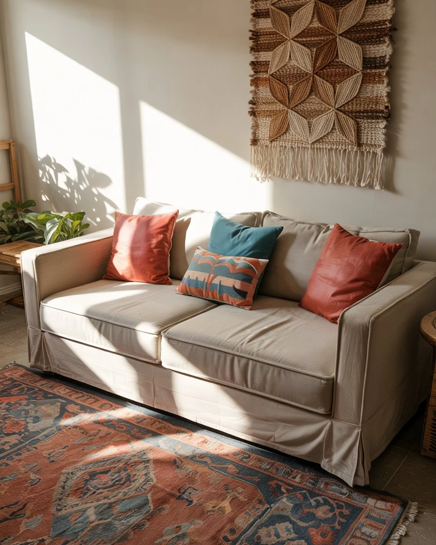 Vibrant Colorful Textiles in Neutral Shell 1