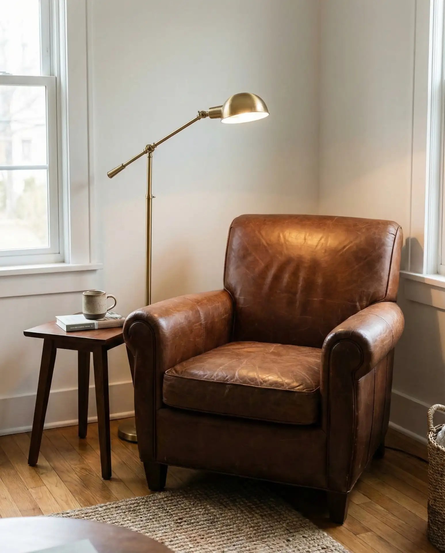 Vintage Armchair with Brass Reading Lamp 2