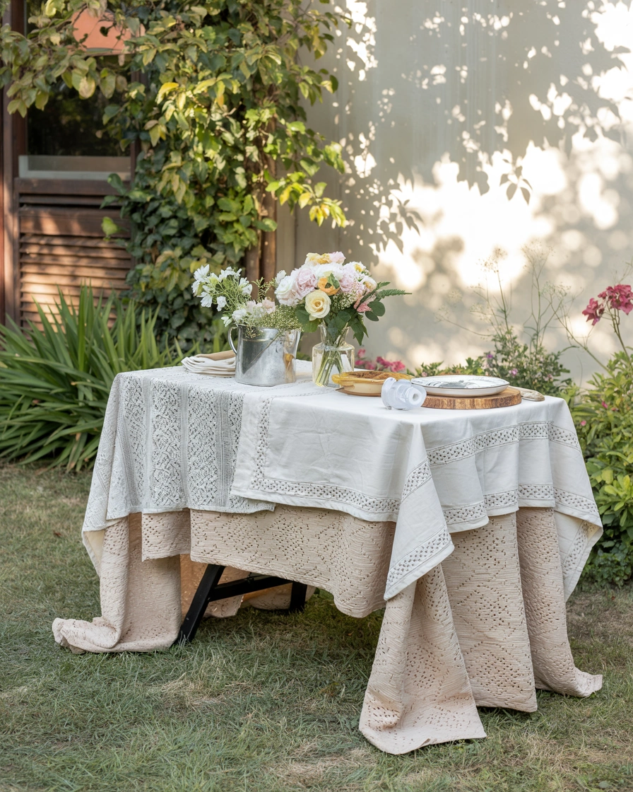 Vintage Lace Tablecloth Layers 2