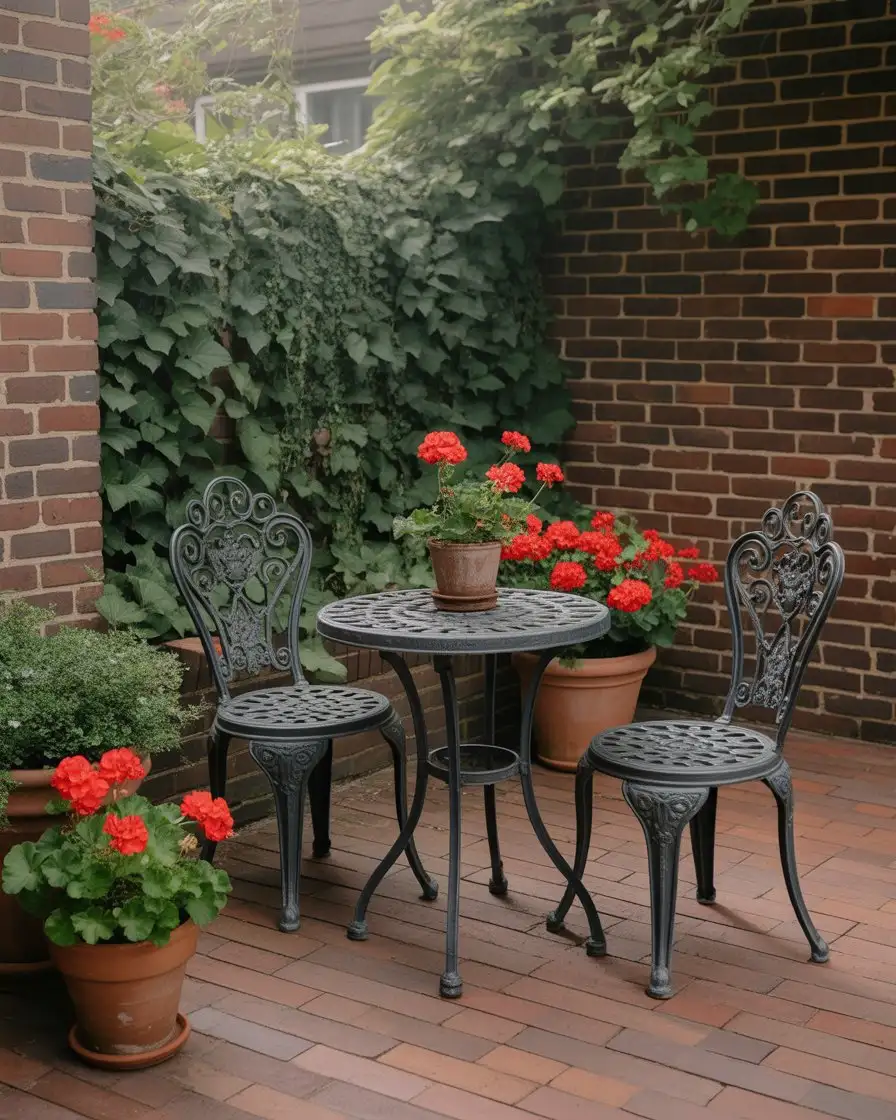 Vintage Metal Bistro Set on a Brick Patio 2