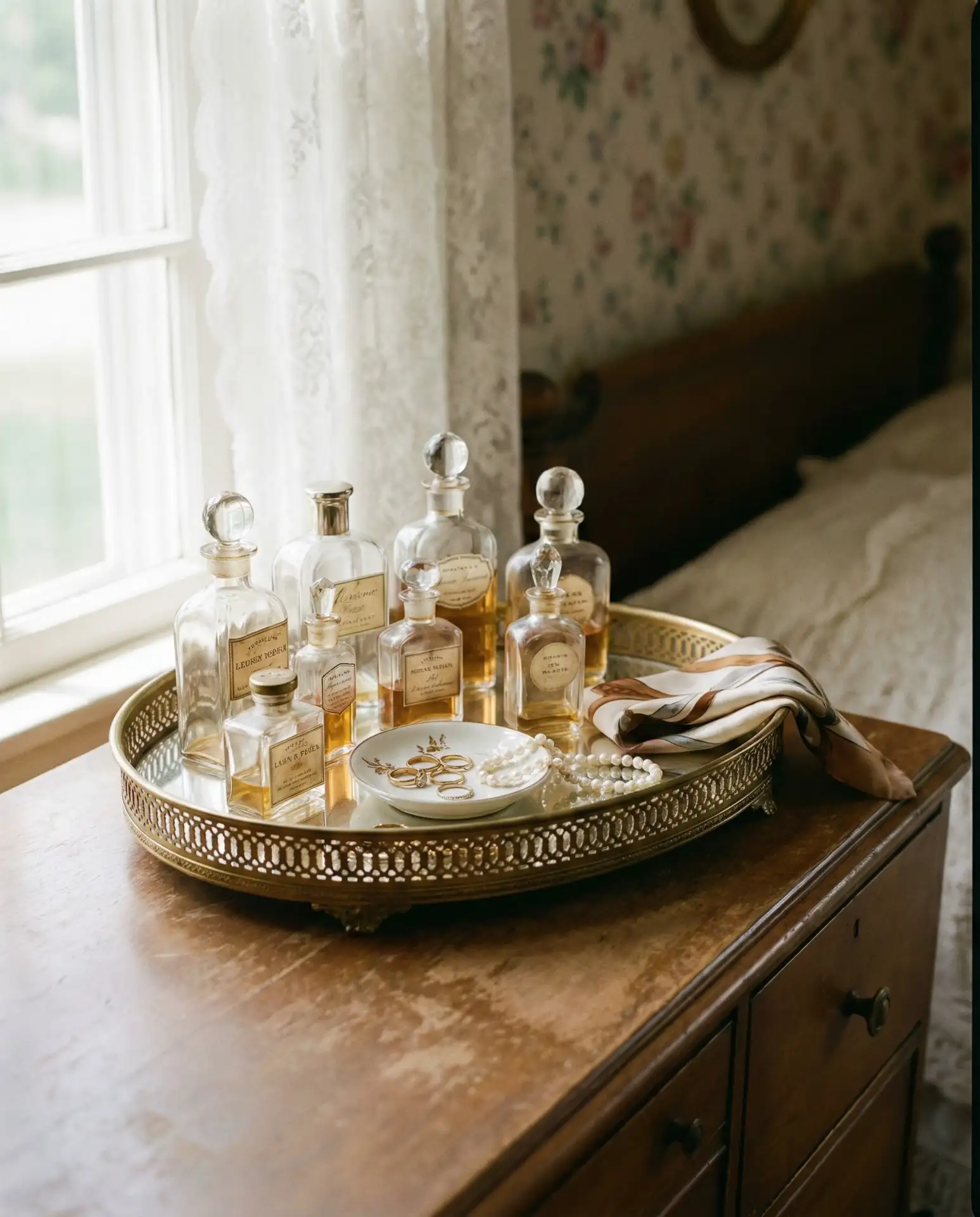 Vintage Tray with Jewelry and Perfume 1