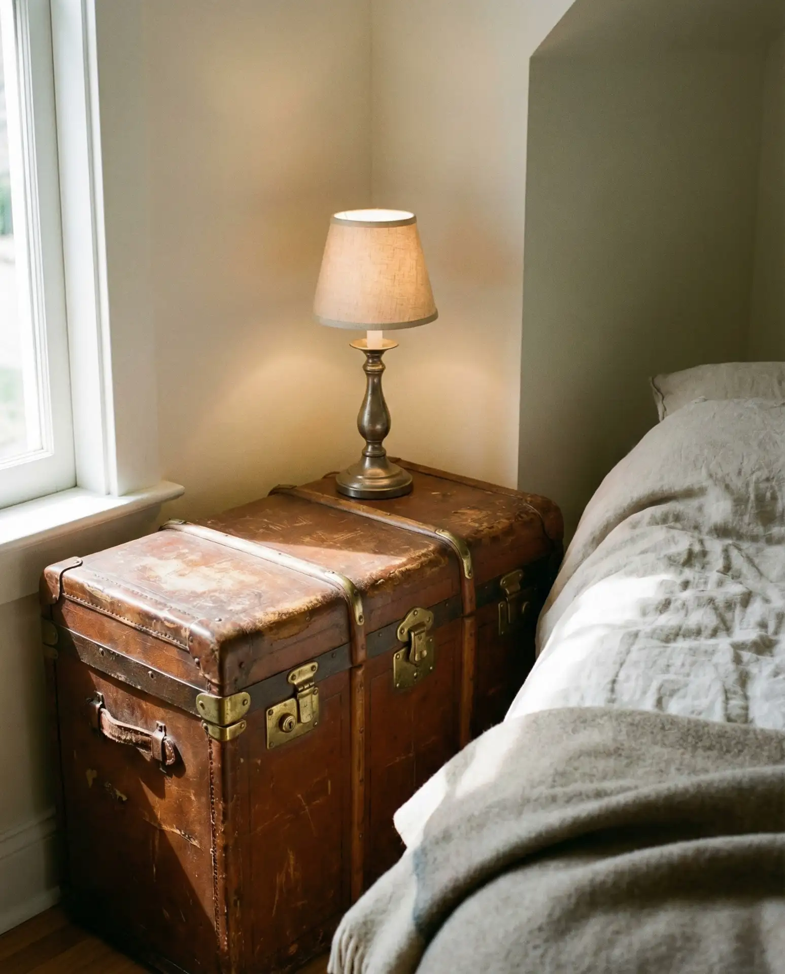 Vintage Trunk as Bedside Storage 2