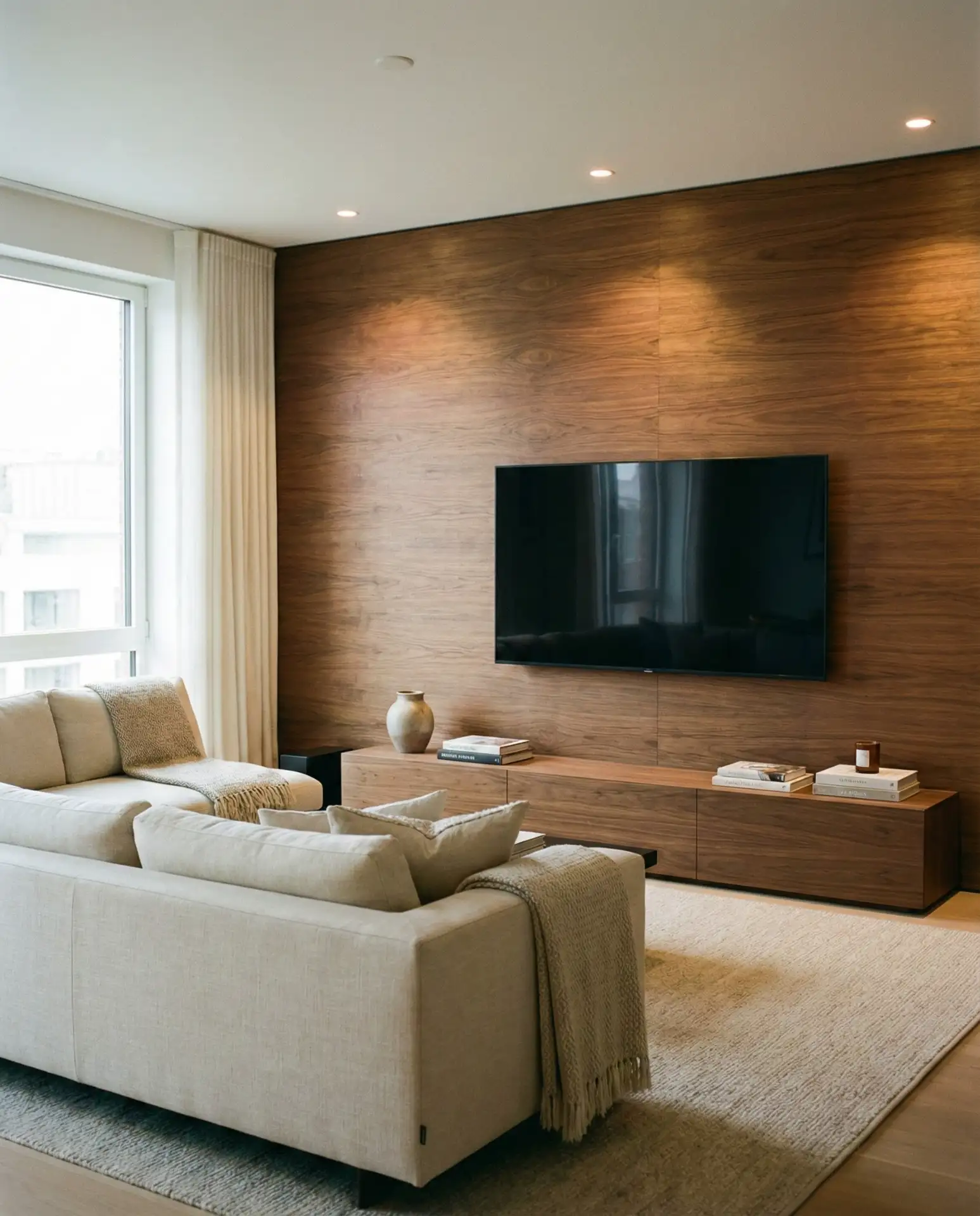 Walnut Veneer Wall with Horizontal Grain 2