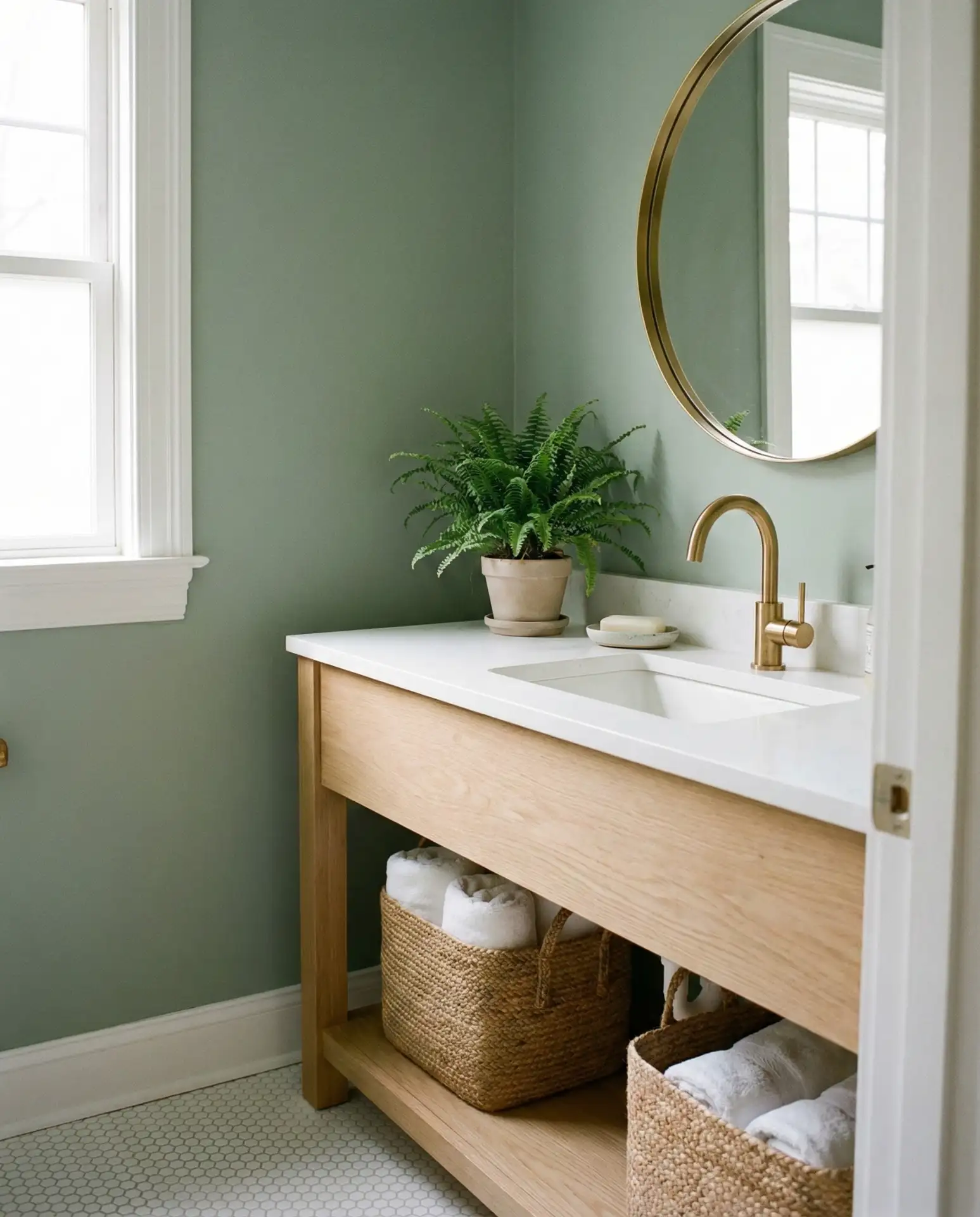 Warm Green Oasis with Brass Fixtures 2