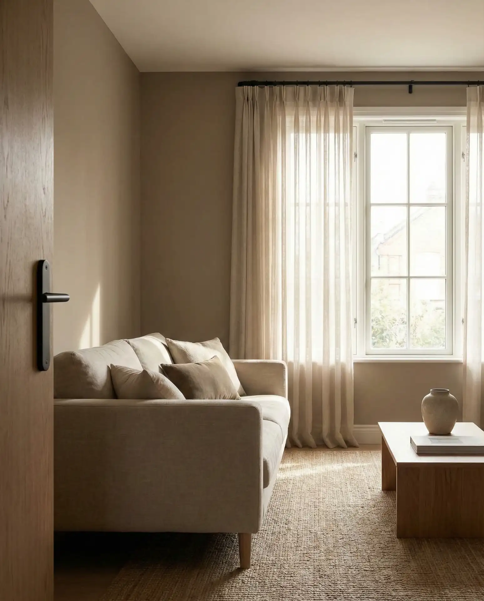 Warm Taupe Walls with Black Hardware 2