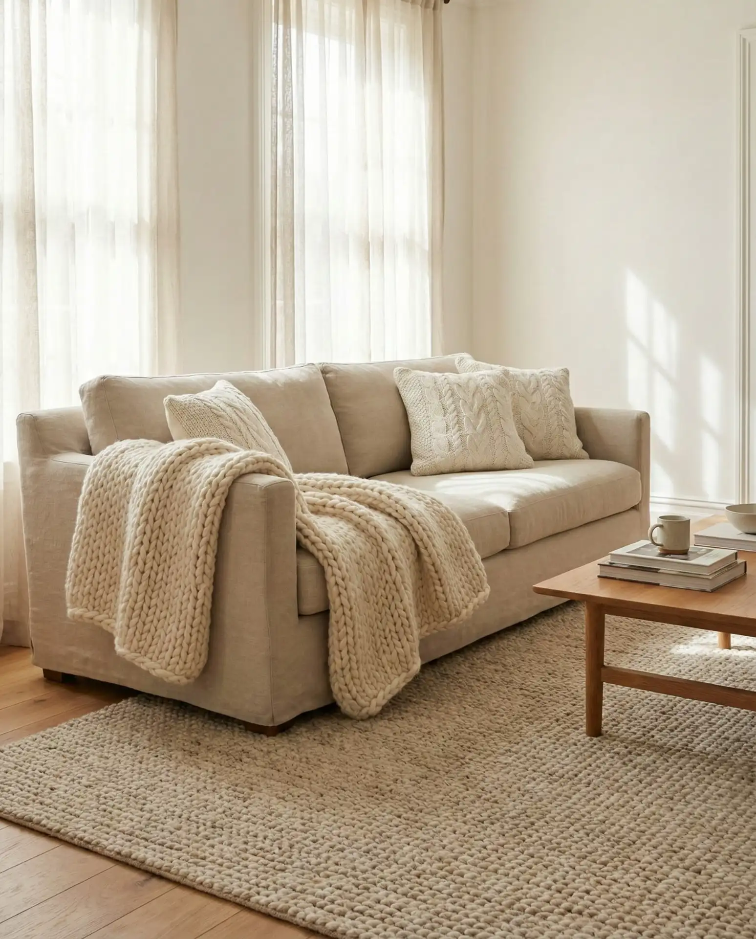 Warm White Walls with Chunky Wool Textiles 1