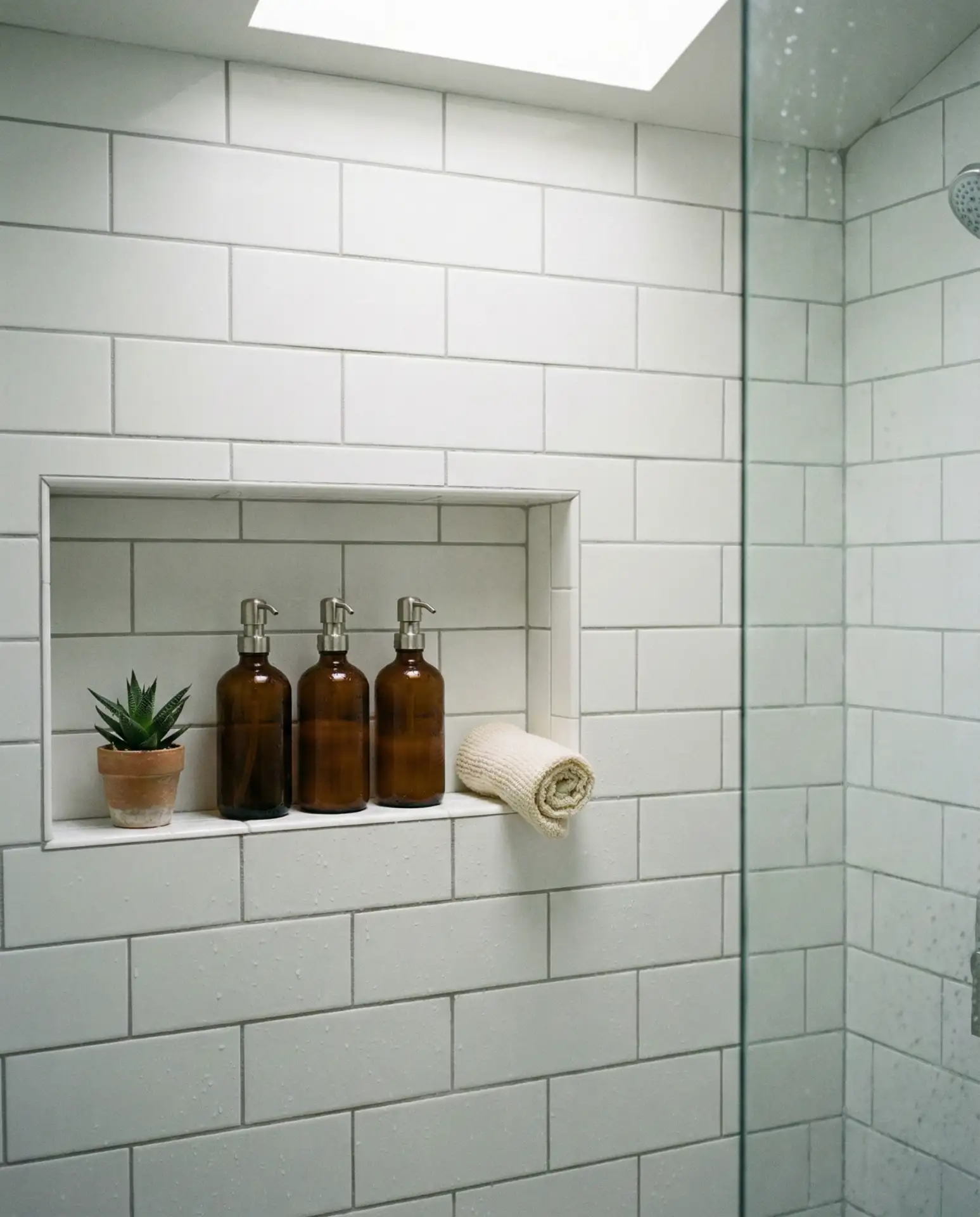 White Built-In Niches with Subway Tile Backing 1