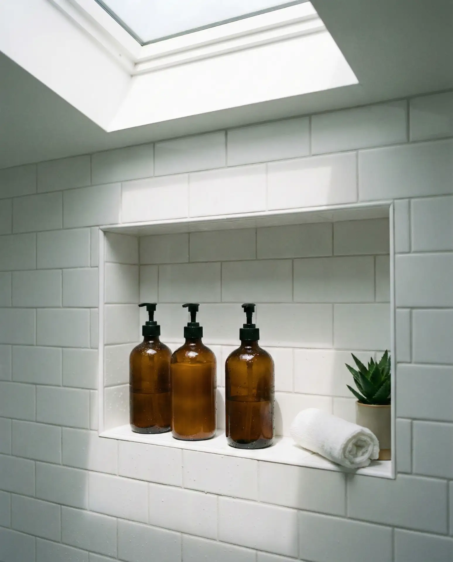 White Built-In Niches with Subway Tile Backing 2