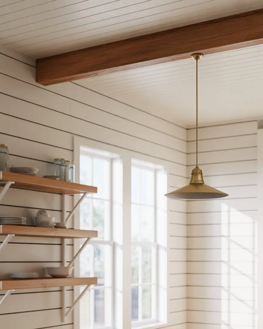 White Shiplap Walls with Natural Wood Accents 1