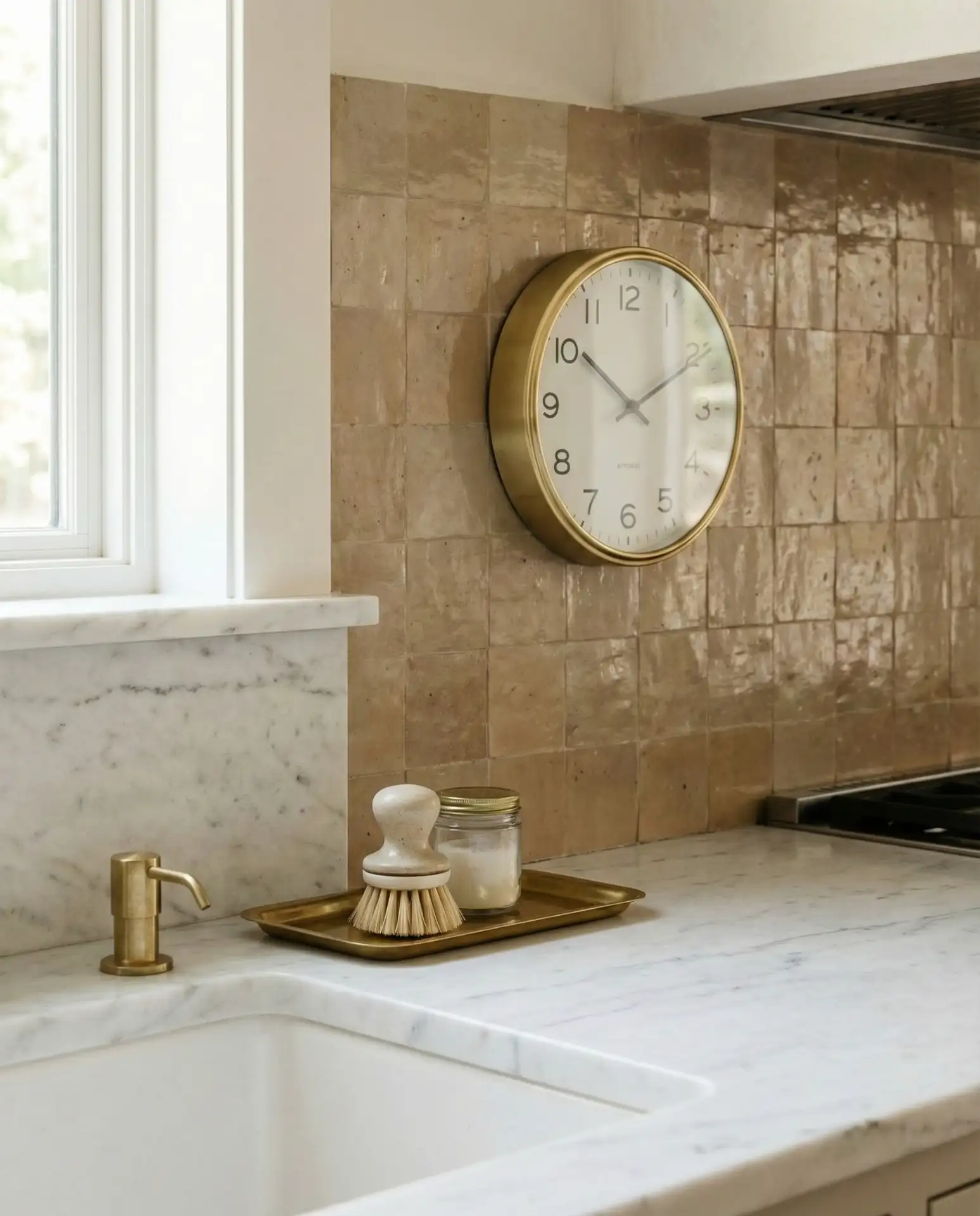 White Stone with Brass Accent Pieces 1