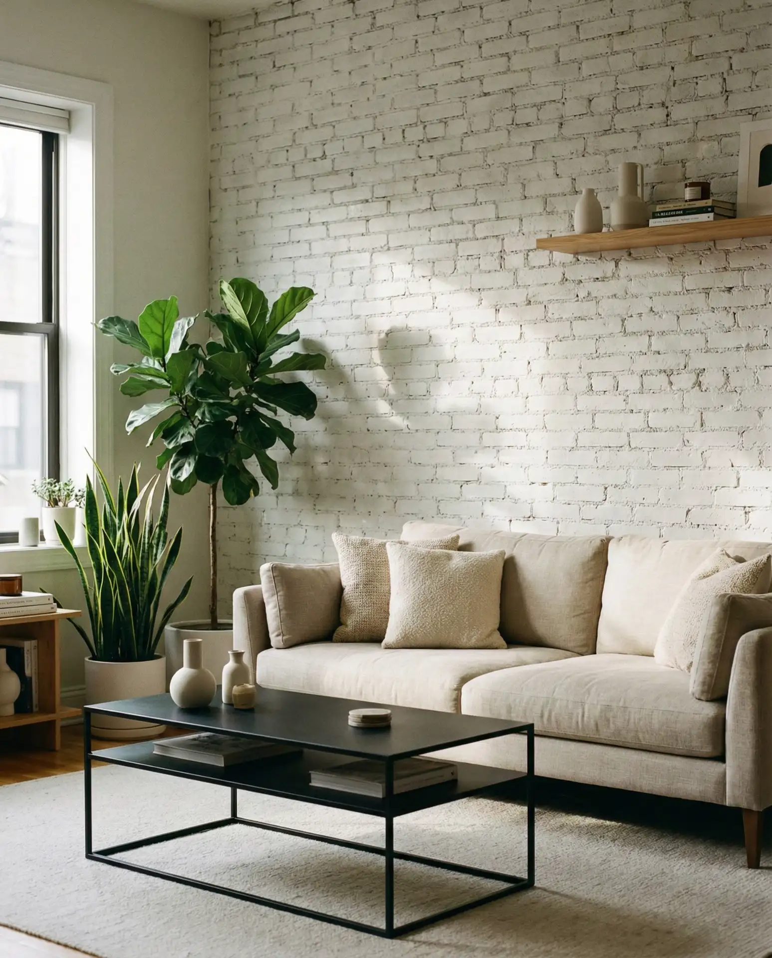 Whitewashed Brick Accent Walls in Living Rooms 1