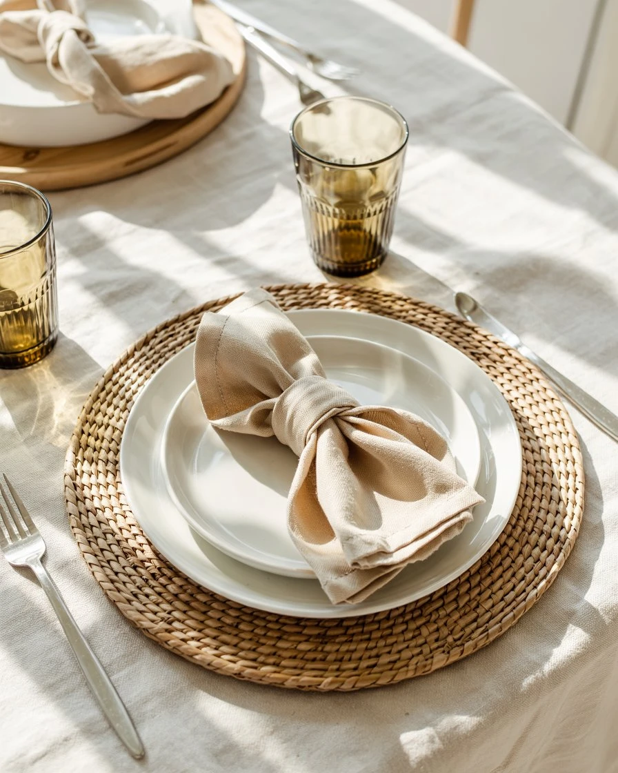 Woven Rattan Chargers Under Plates 2
