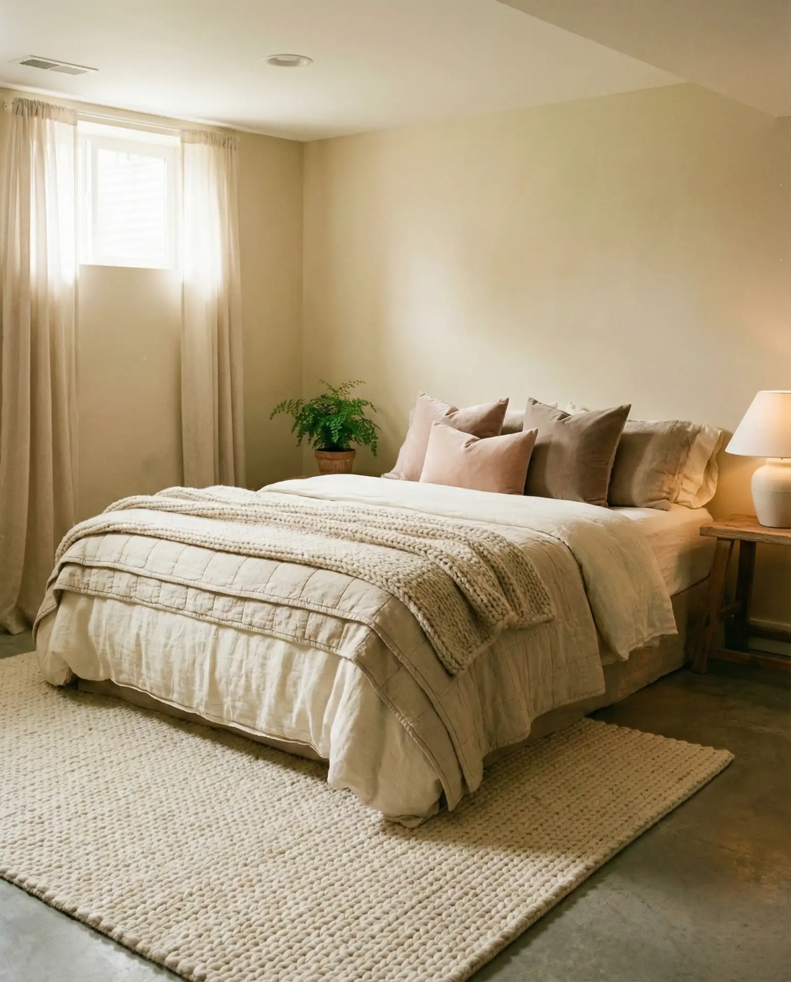 Aesthetic Basement Bedroom with Soft Textures and Layers 2