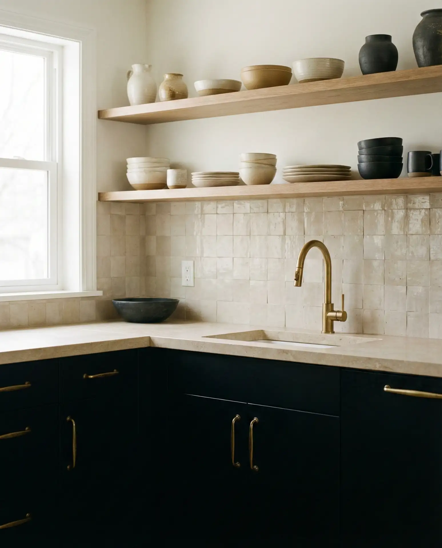 Black Cabinets with Beige Tones 1