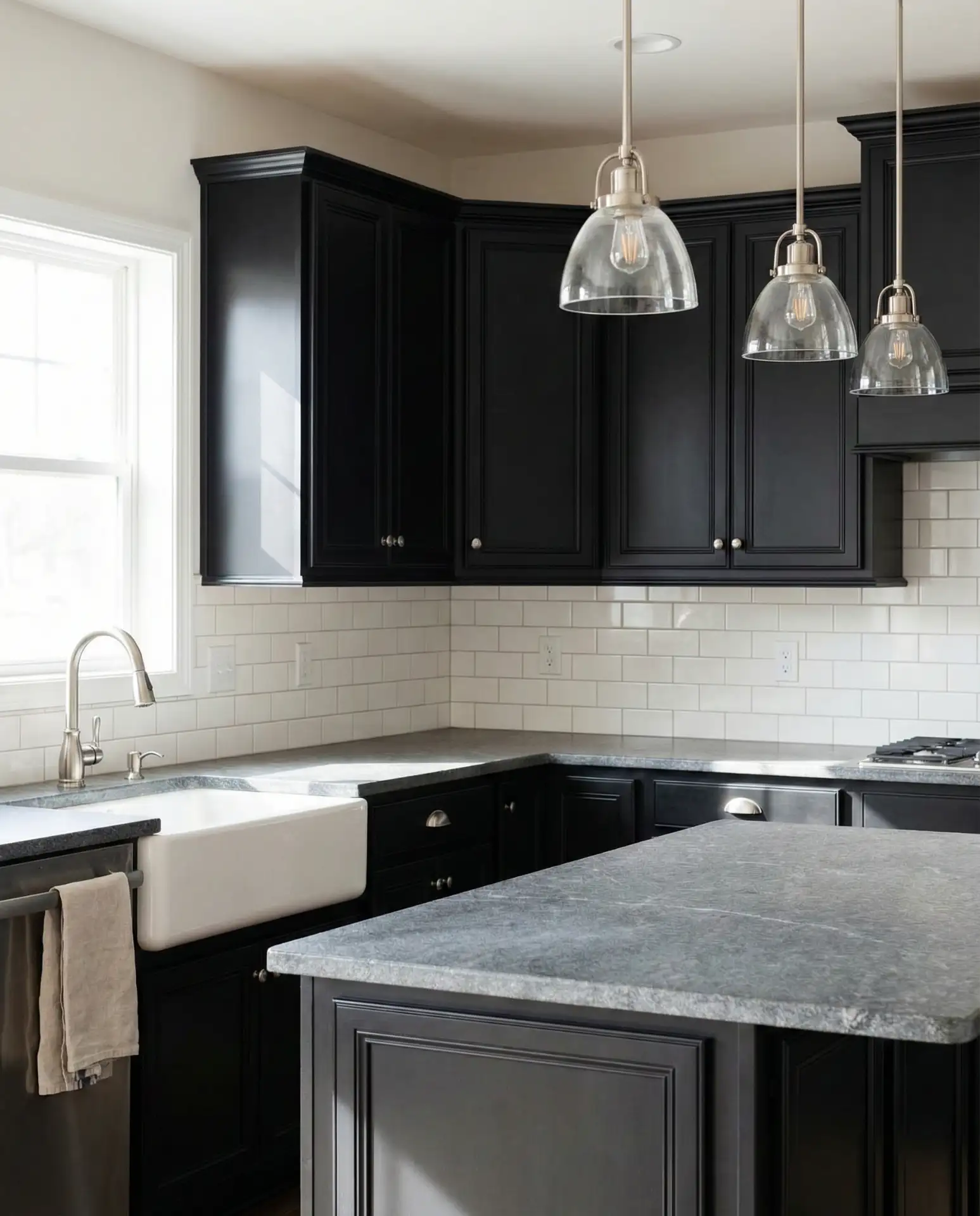Black Cabinets with Leather-Textured Granite 1