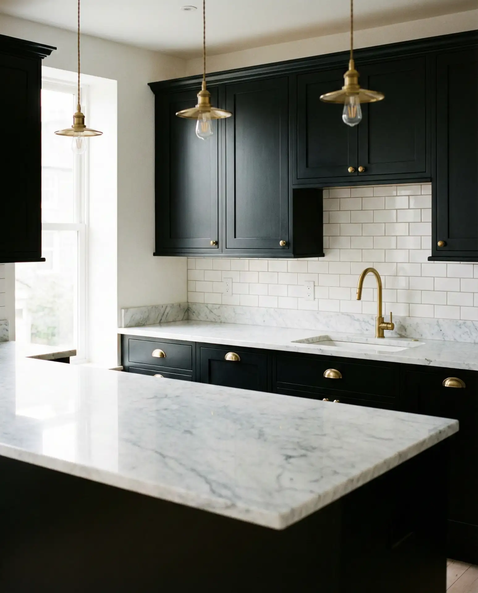 Black Cabinets with Marble and Brass 1