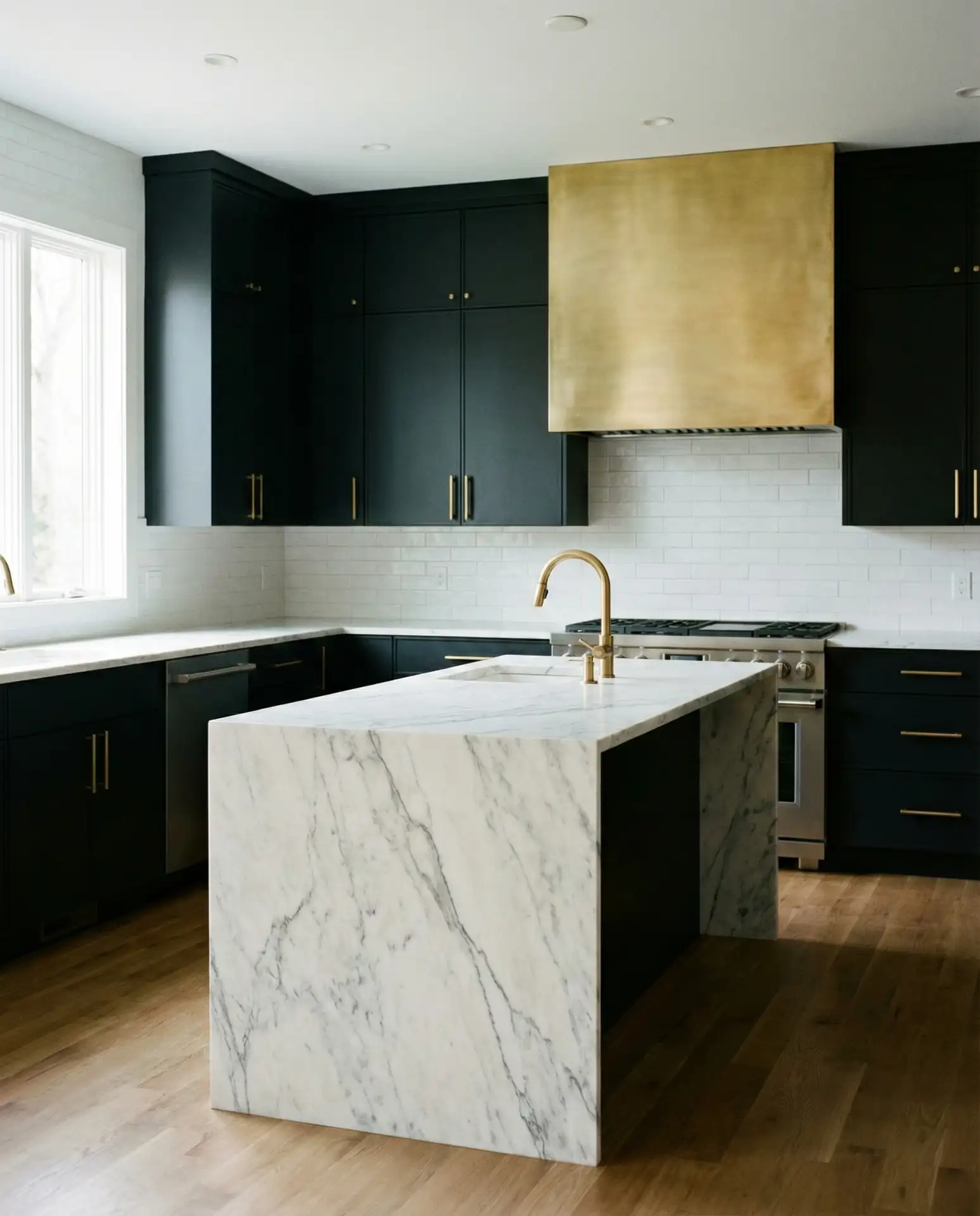 Black Cabinets with Marble and Brass 2