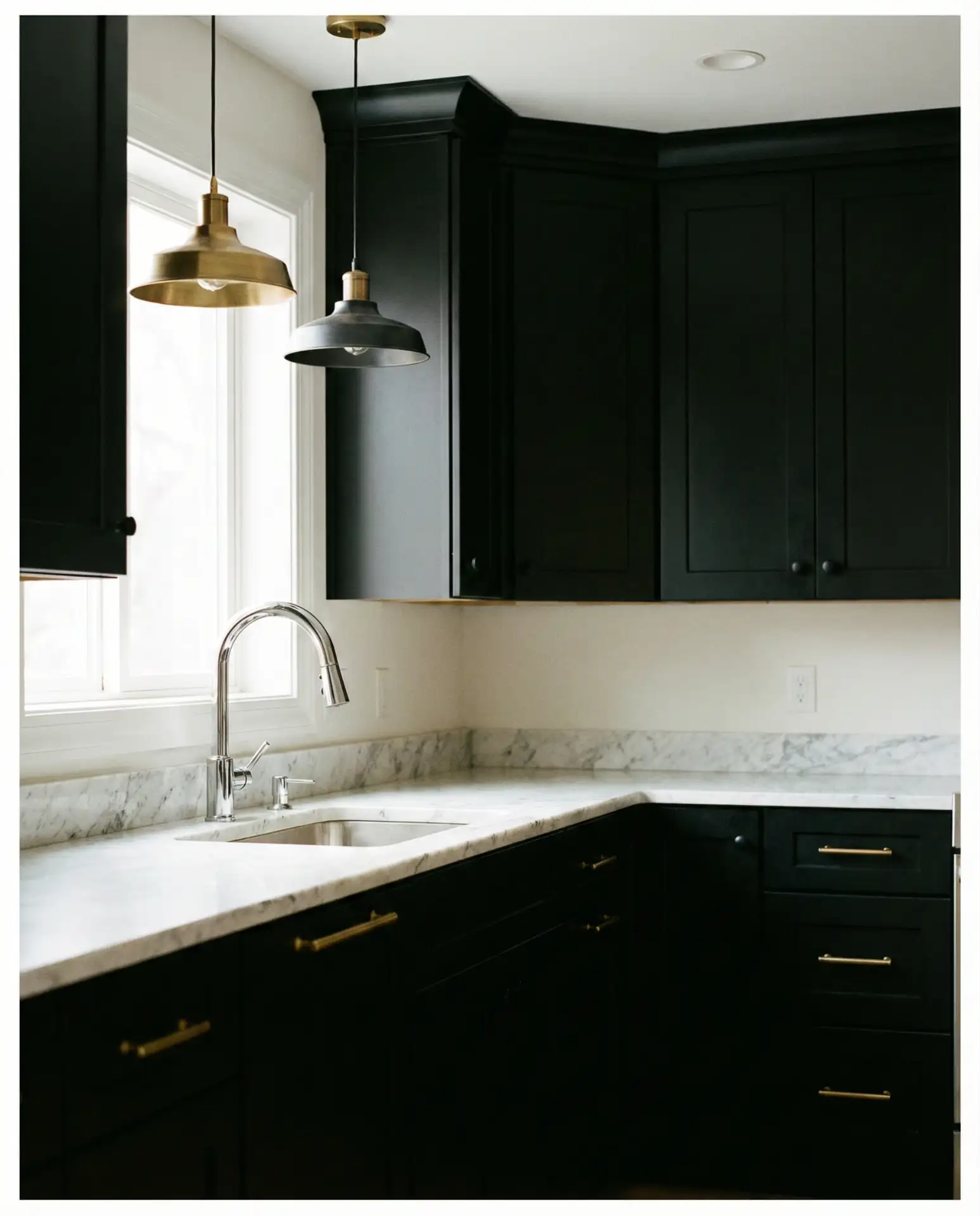 Black Cabinets with Mixed Metal Hardware 1