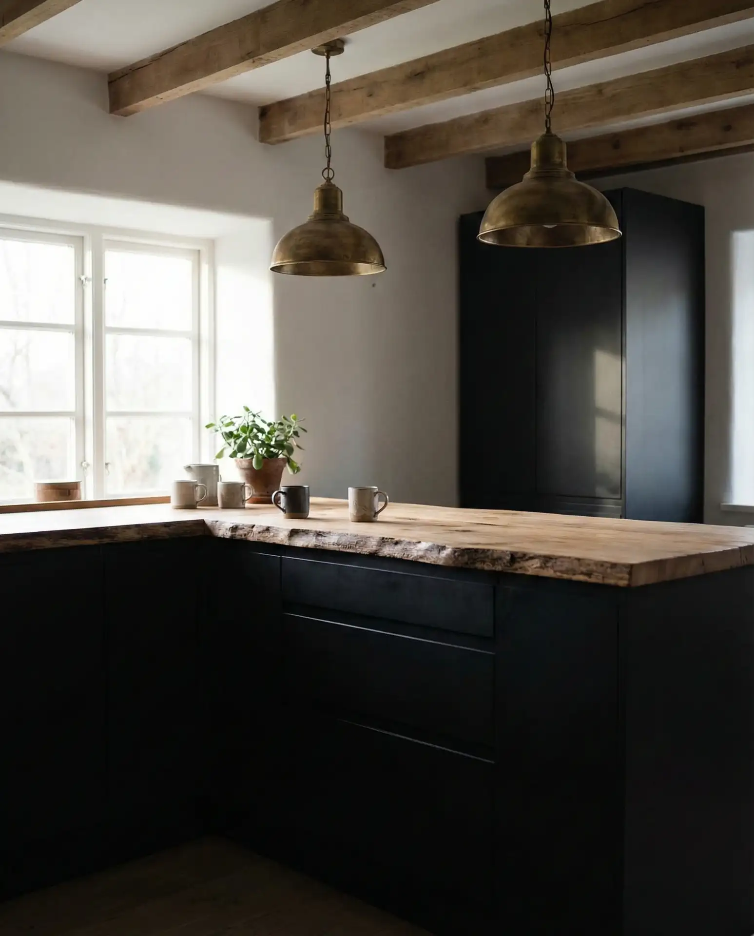 Black Cabinets with Rustic Wood Countertops 2