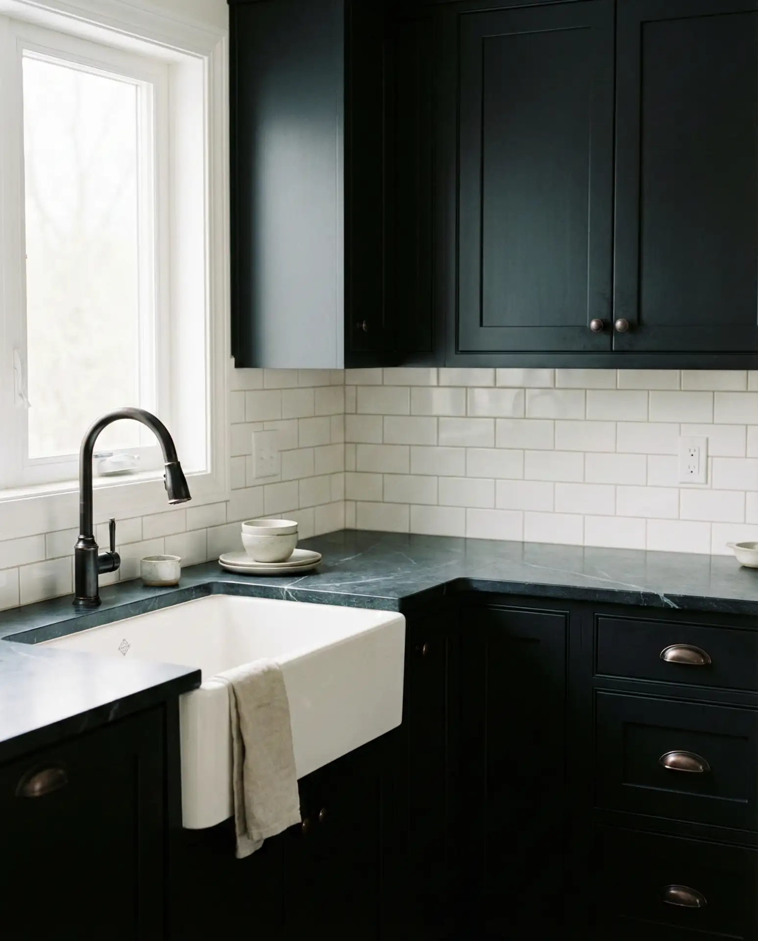 Black Cabinets with Soapstone Counters 1