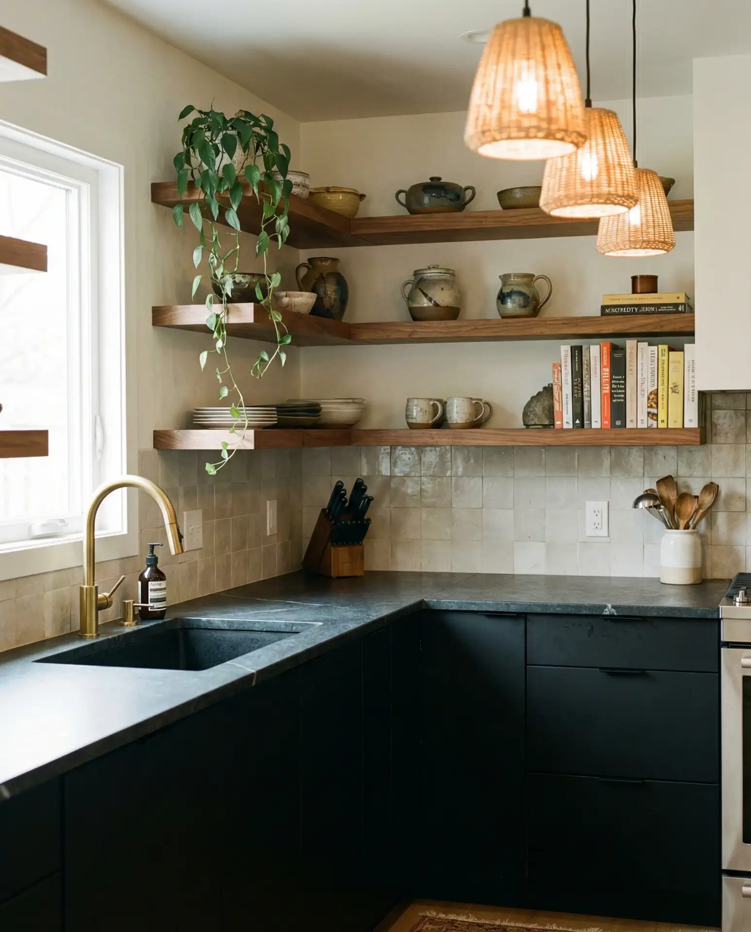 Black Cabinets with Soapstone Counters 2