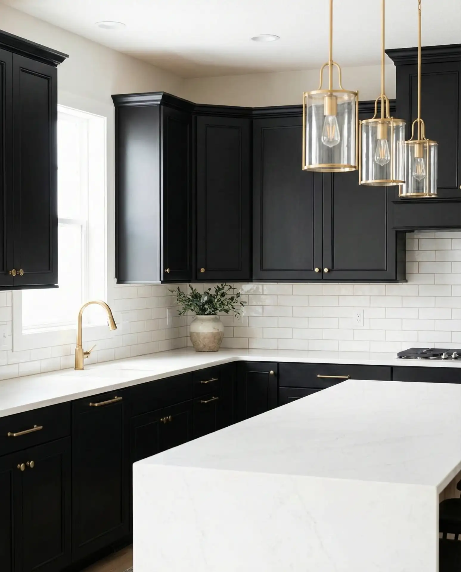 Black Cabinets with White and Gold Accents 1