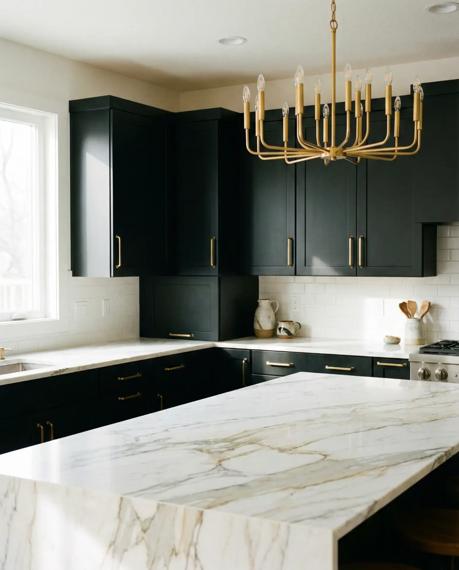Black Cabinets with White and Gold Accents 2