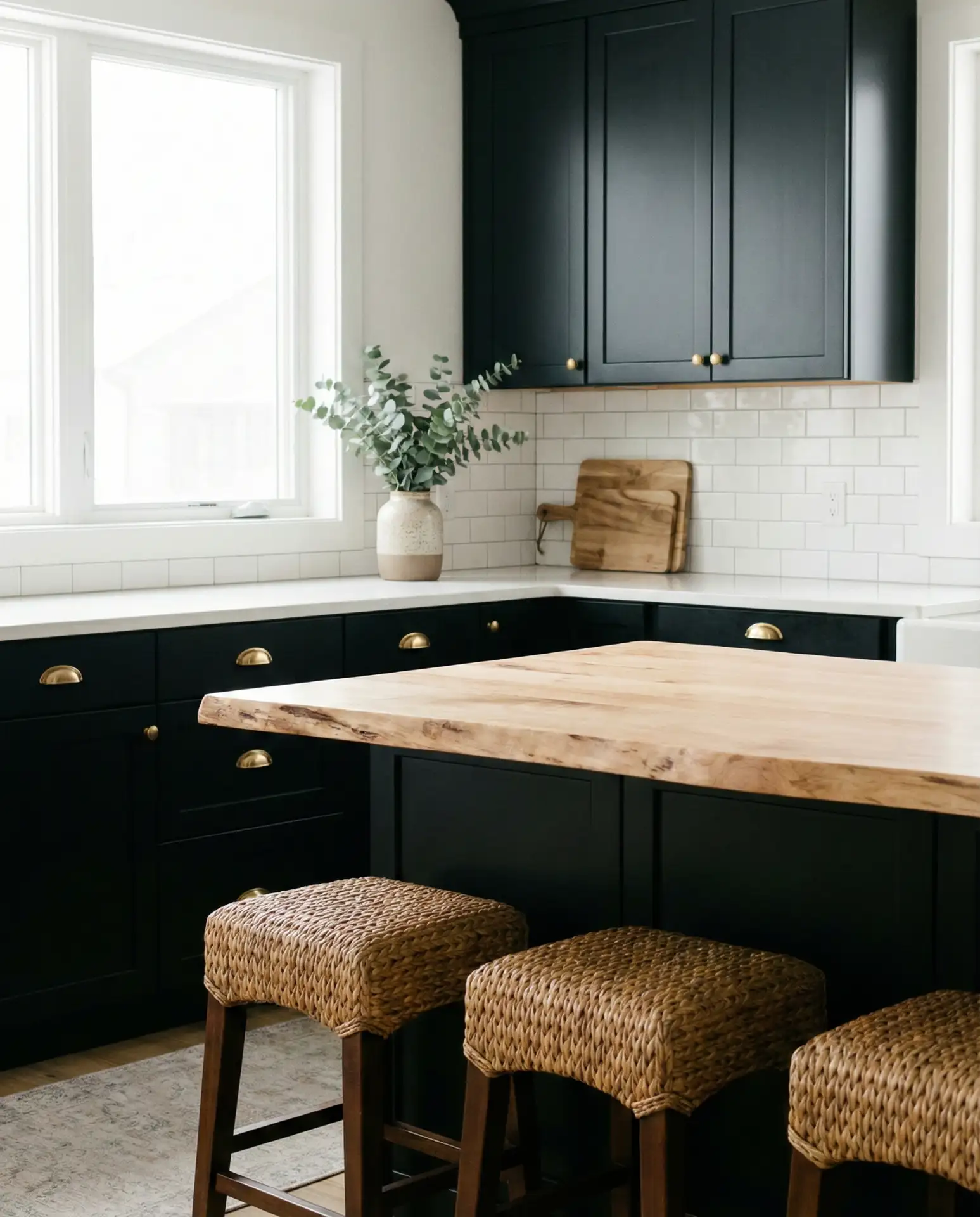 Black Cabinets with Wood Counter Islands 2