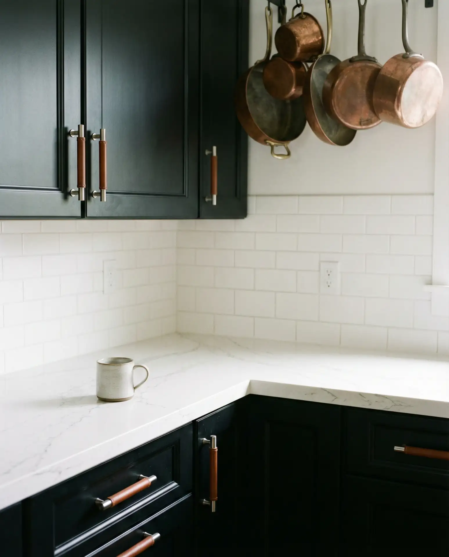 Black Cabinets with Wood and Metal Hardware 1