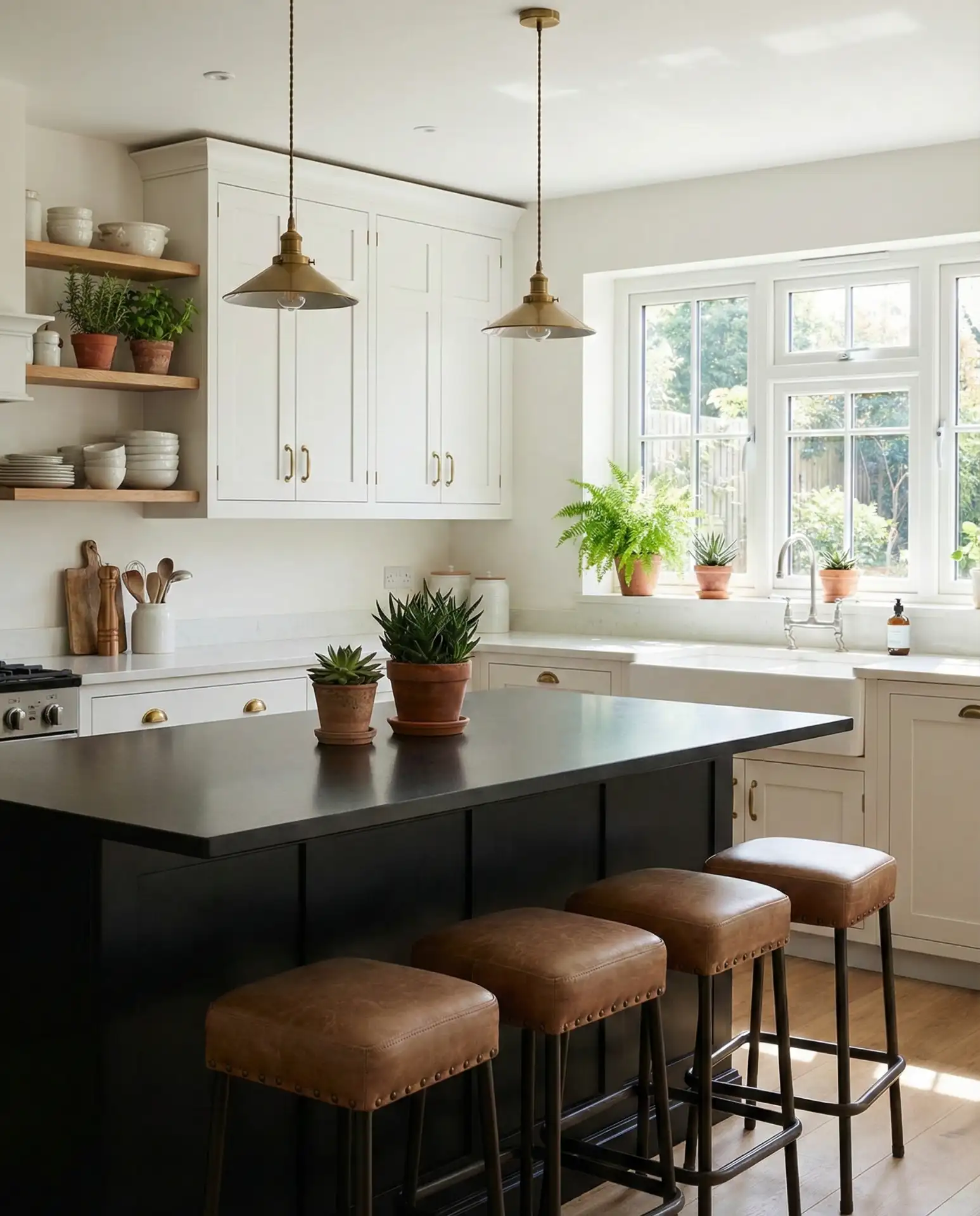 Black Kitchen Island with White Perimeter Cabinets 2