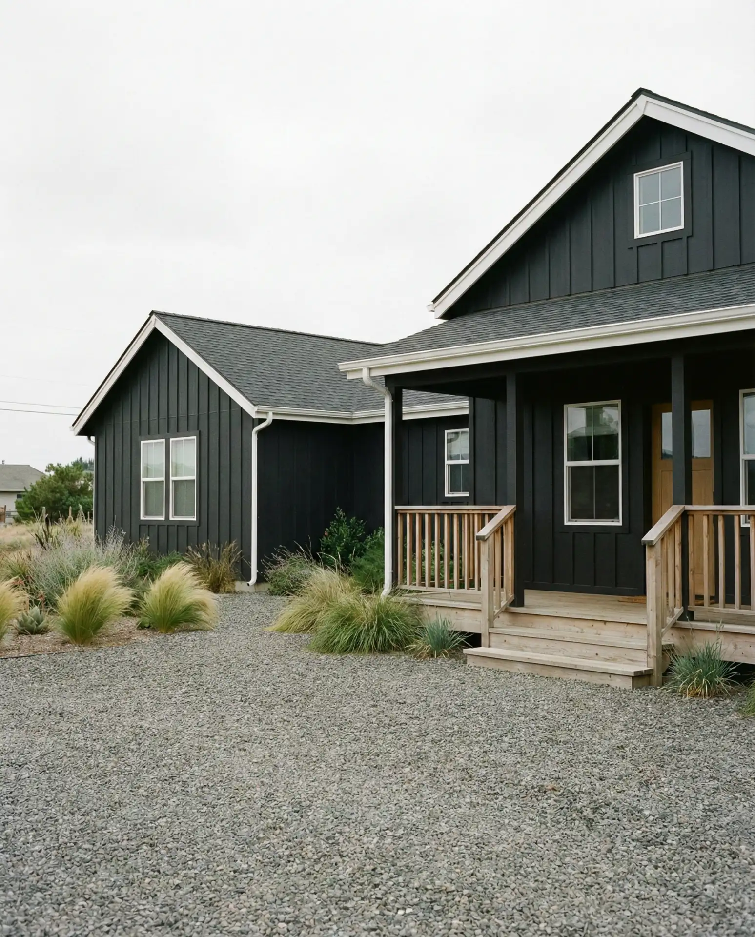Black Vertical Siding with Minimalist Landscaping 2
