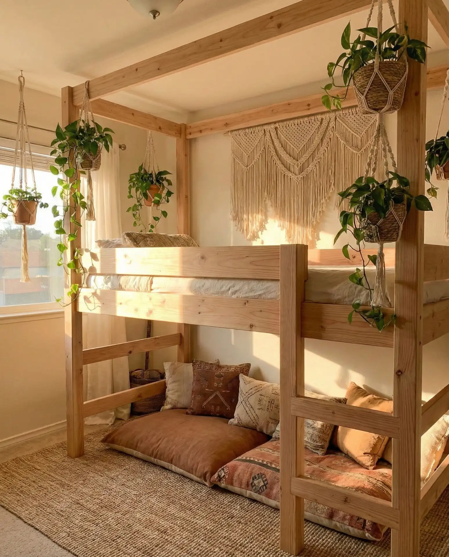 Boho Macramé Loft Bed for Aesthetic Small Rooms 1