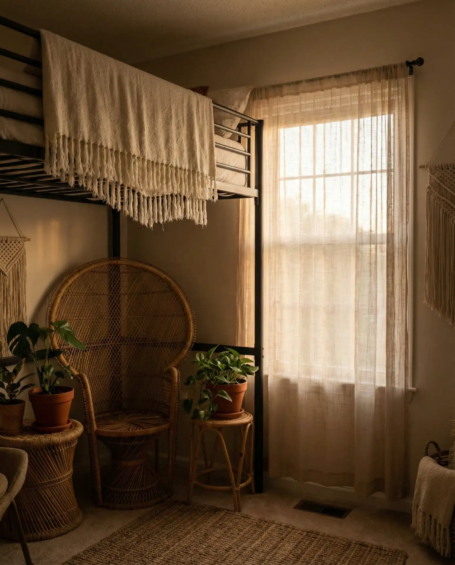 Boho Macramé Loft Bed for Aesthetic Small Rooms 2