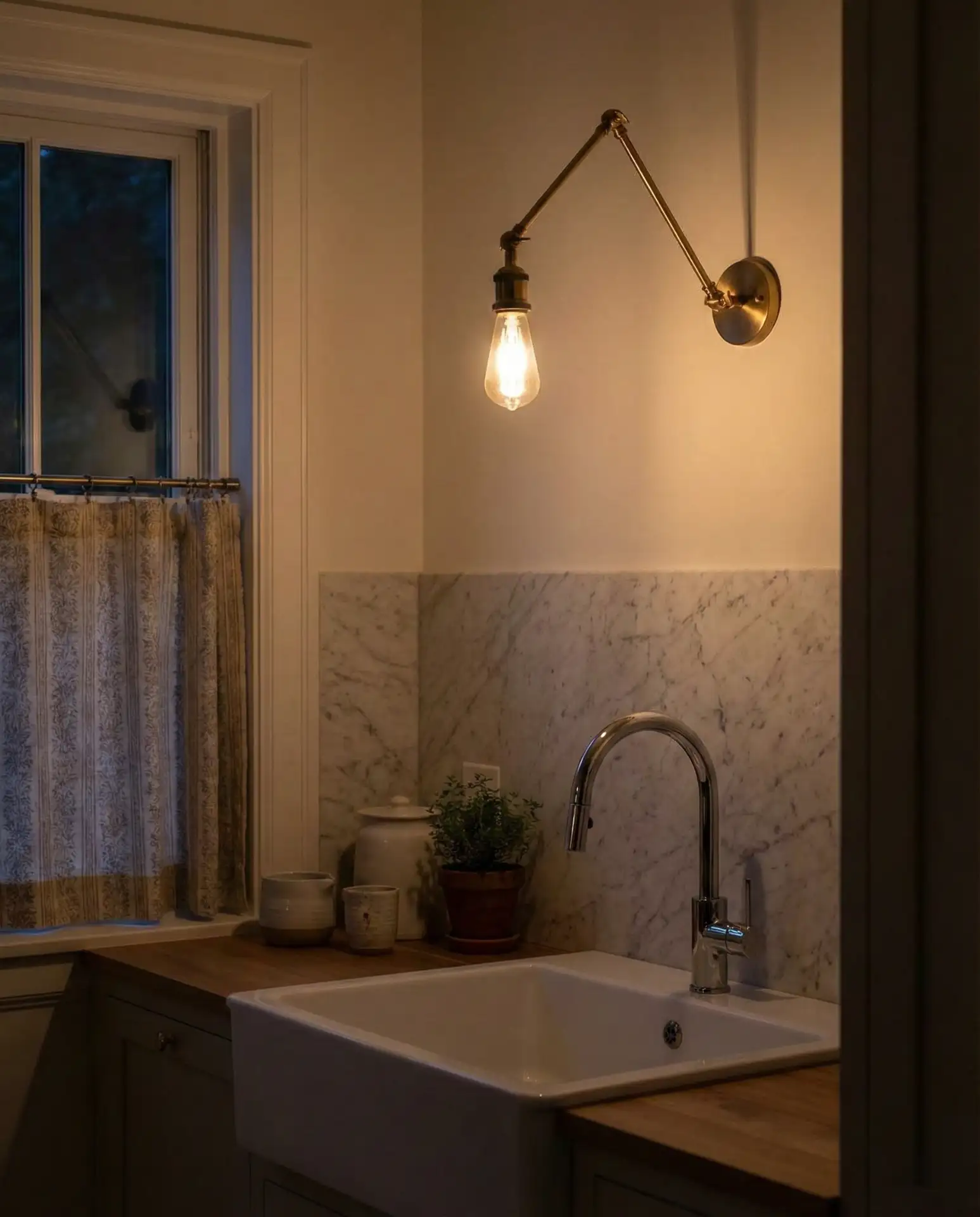 Brass Swing-Arm Sconces Over Sink