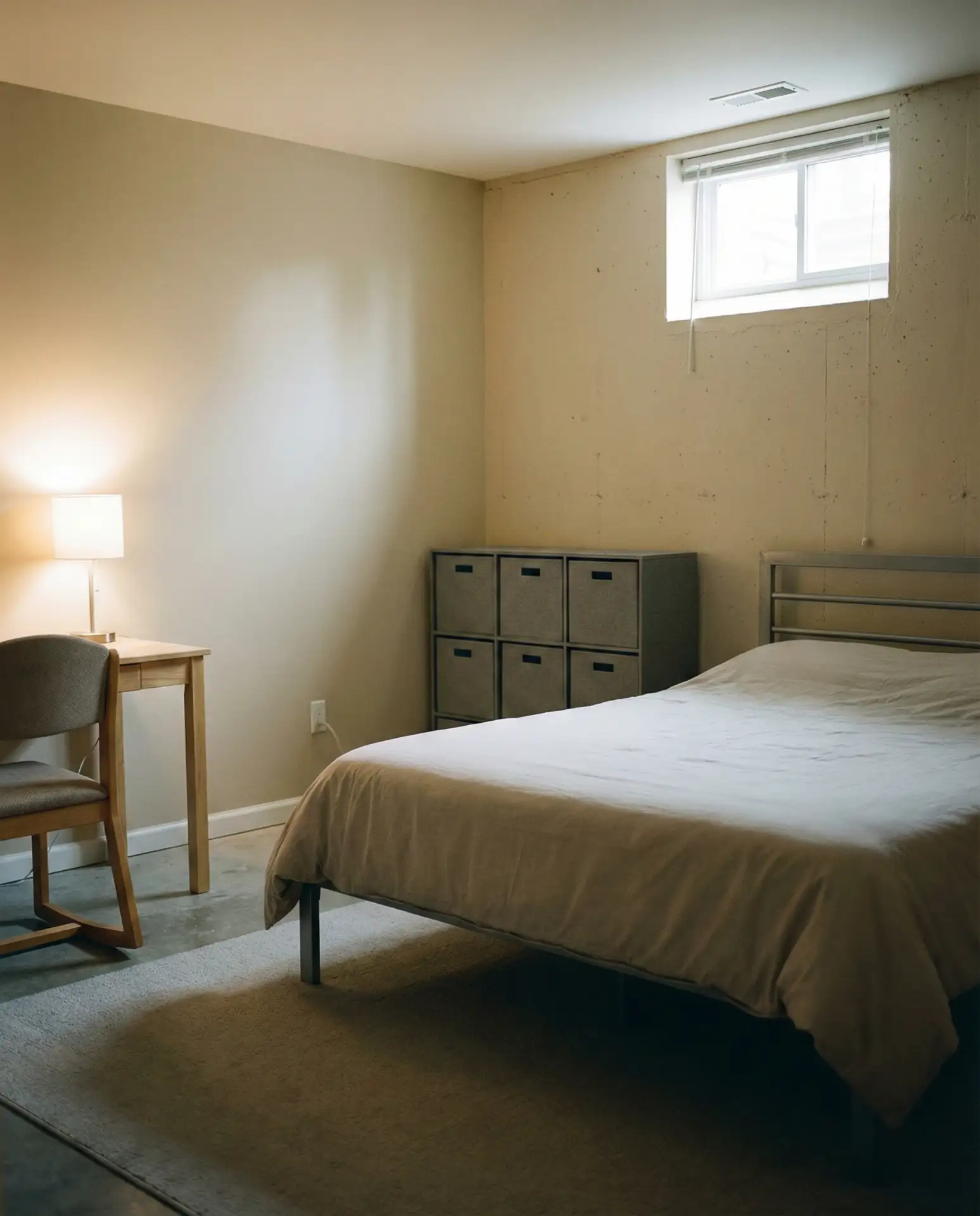 Budget-Friendly Basement Bedroom with Smart Storage 1