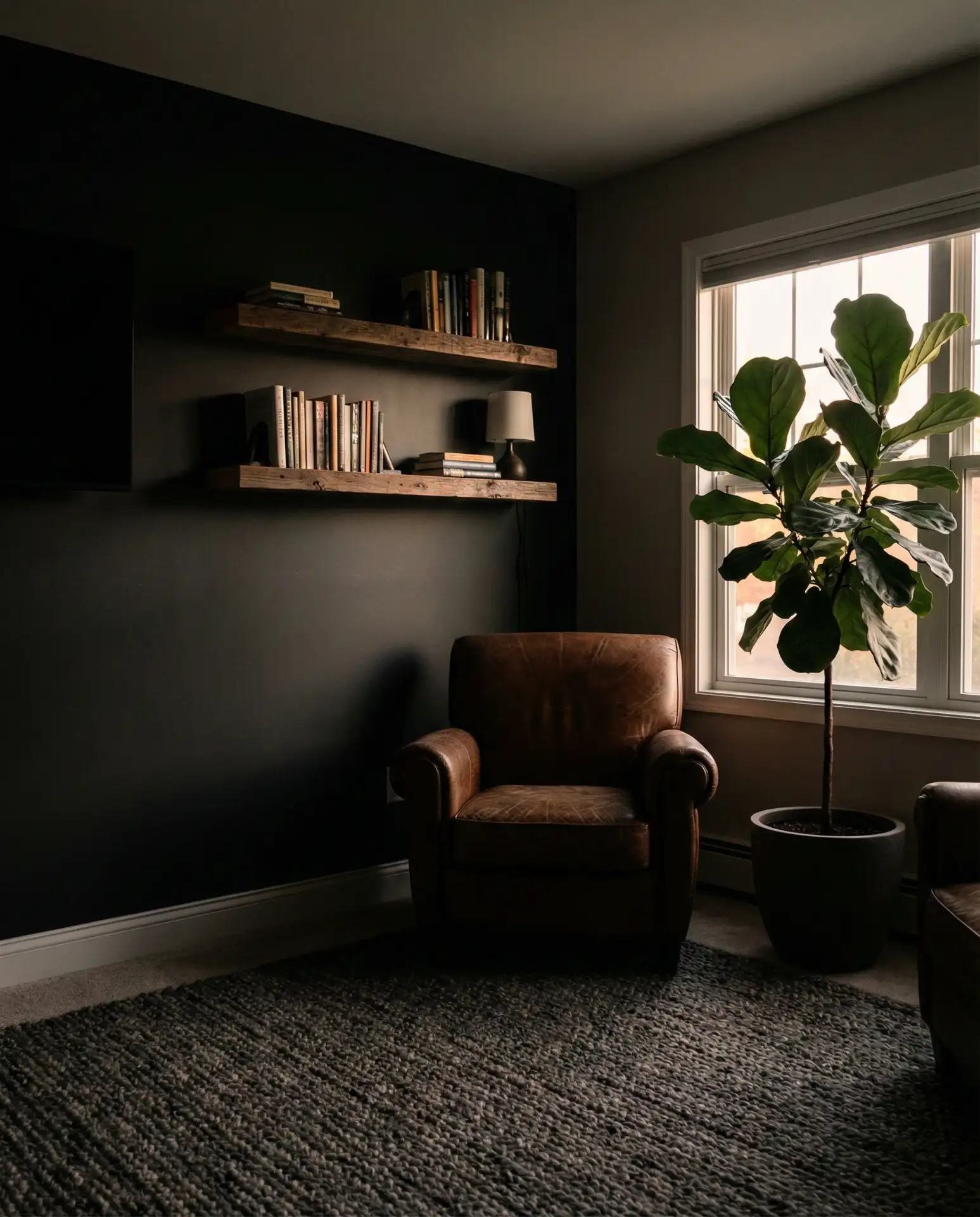 Charcoal Walls with Warm Wood Accents 1
