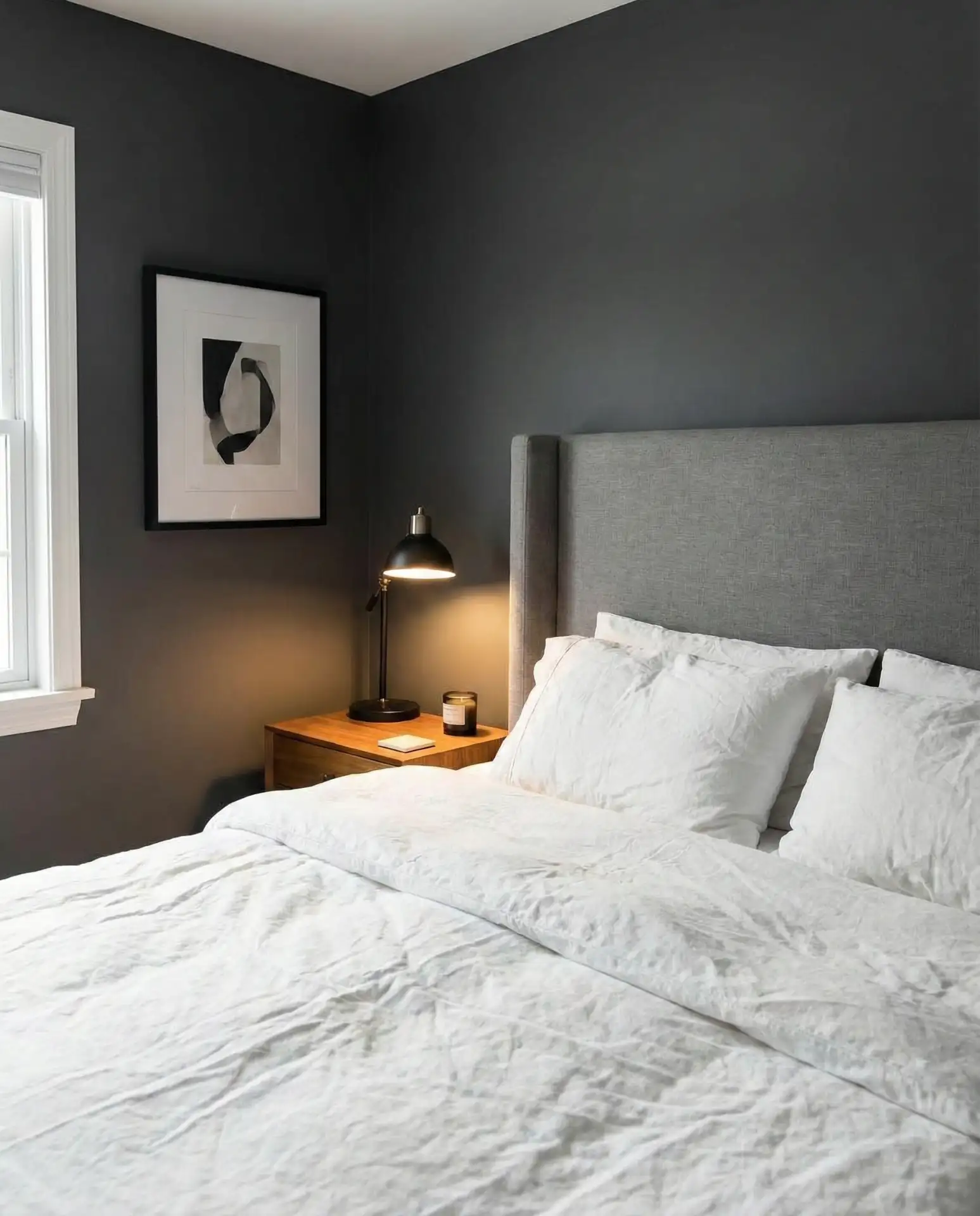 Charcoal Walls with a Grey Headboard 2