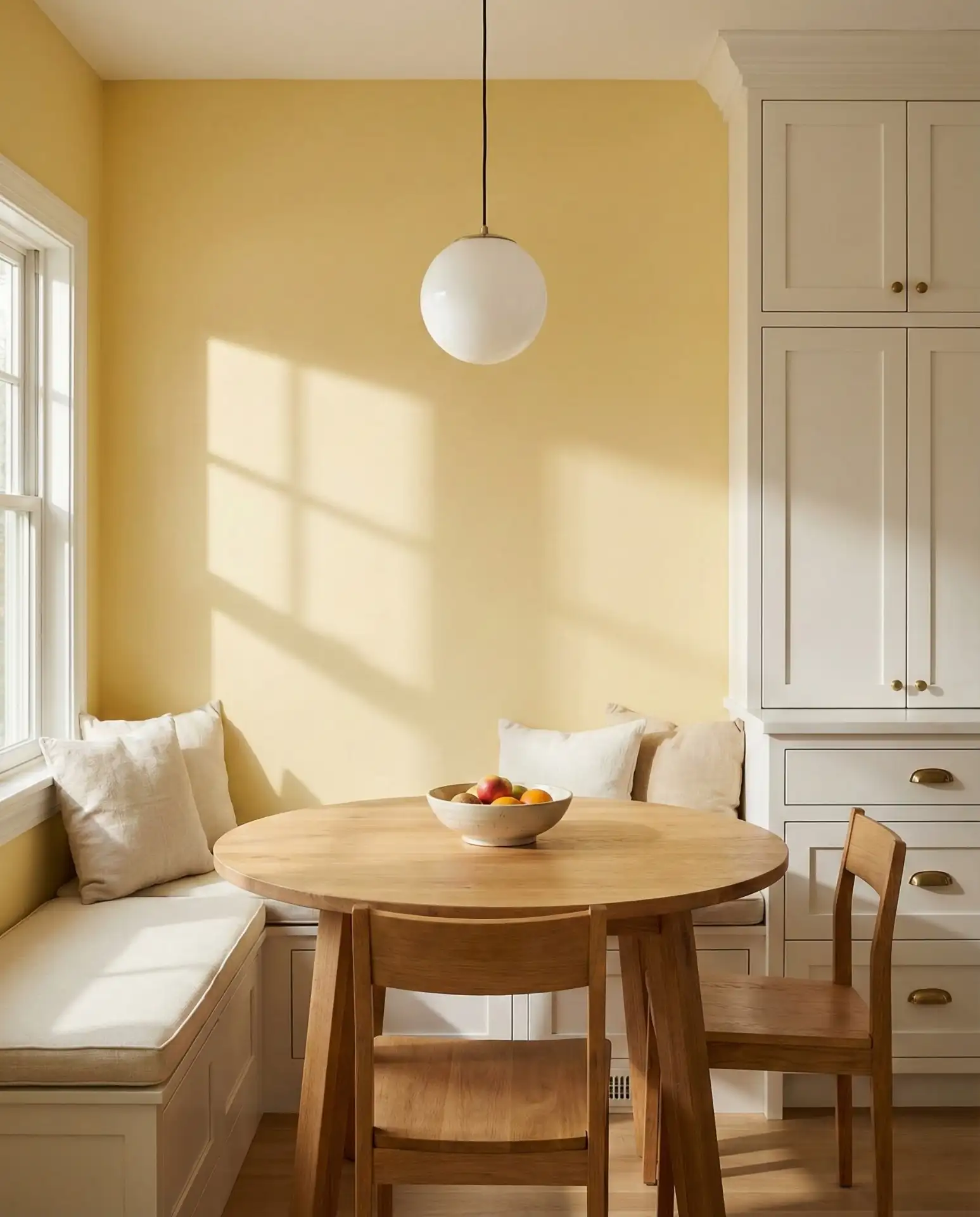 Cheerful Yellow Accent Wall with White Cabinets 2