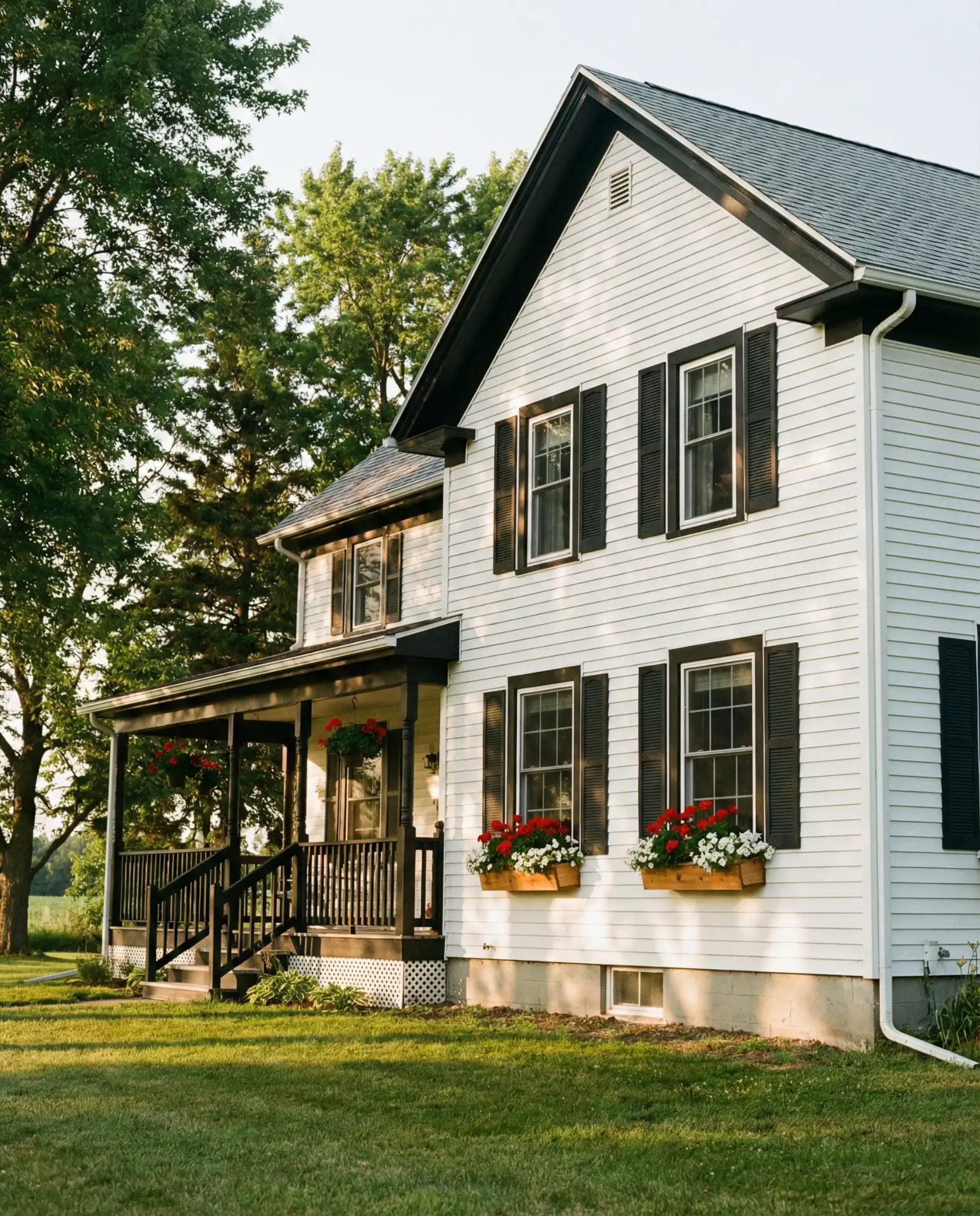 Classic White with Black Shutters and Trim 2