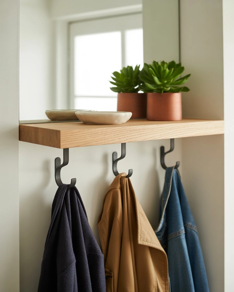 Corner Floating Shelf with Hooks 2