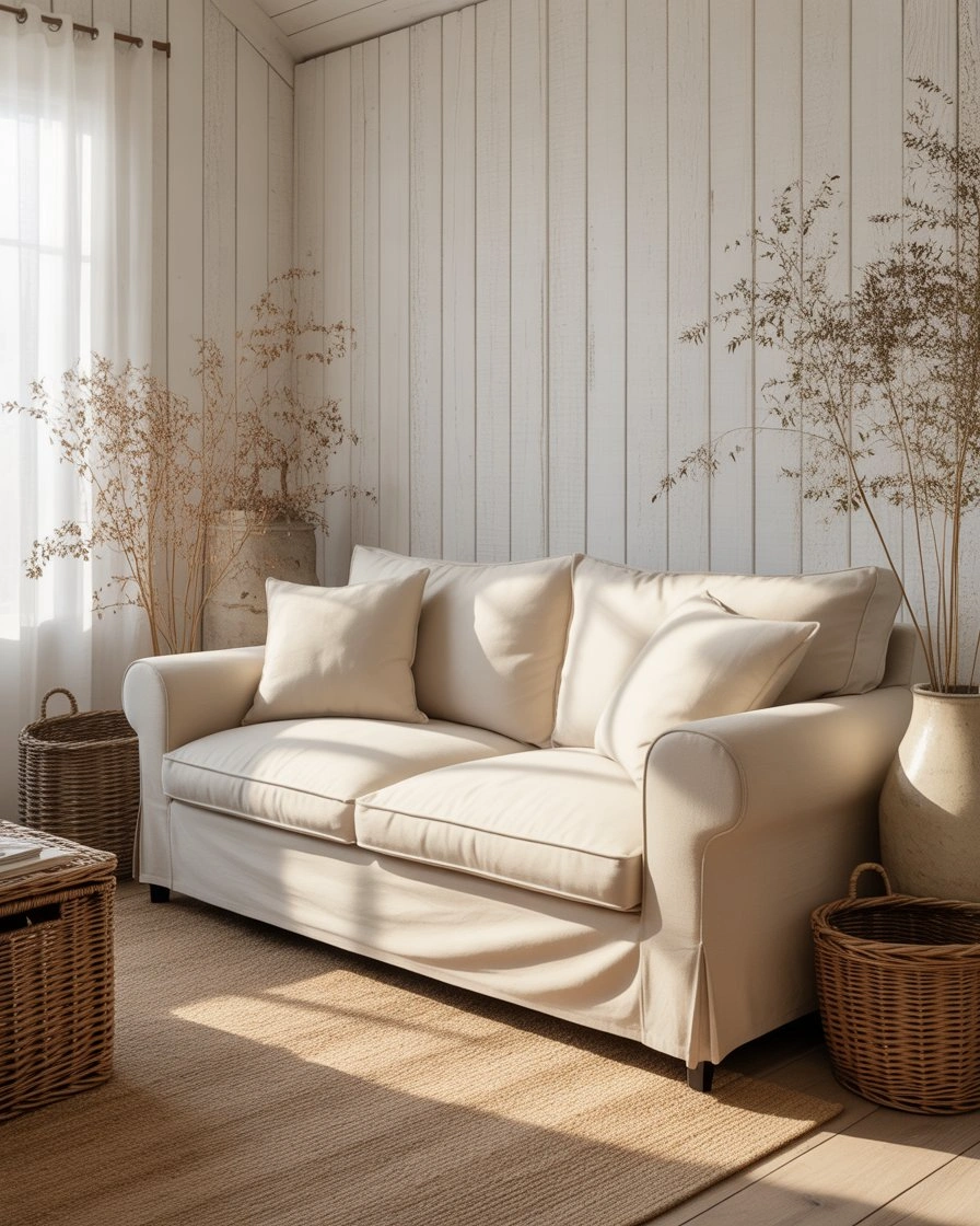 Cosy Neutral Cottage Living Room with Natural Textures 1