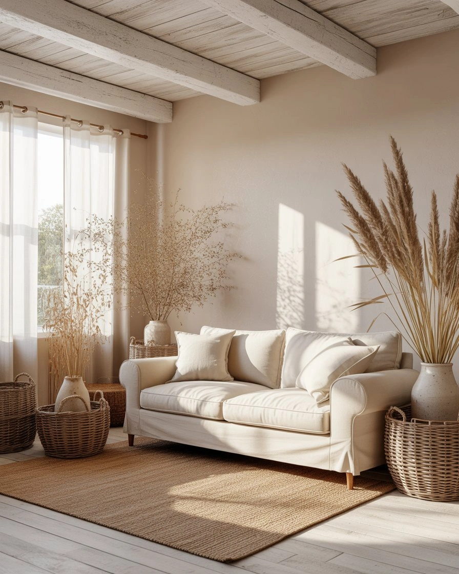 Cosy Neutral Cottage Living Room with Natural Textures 2