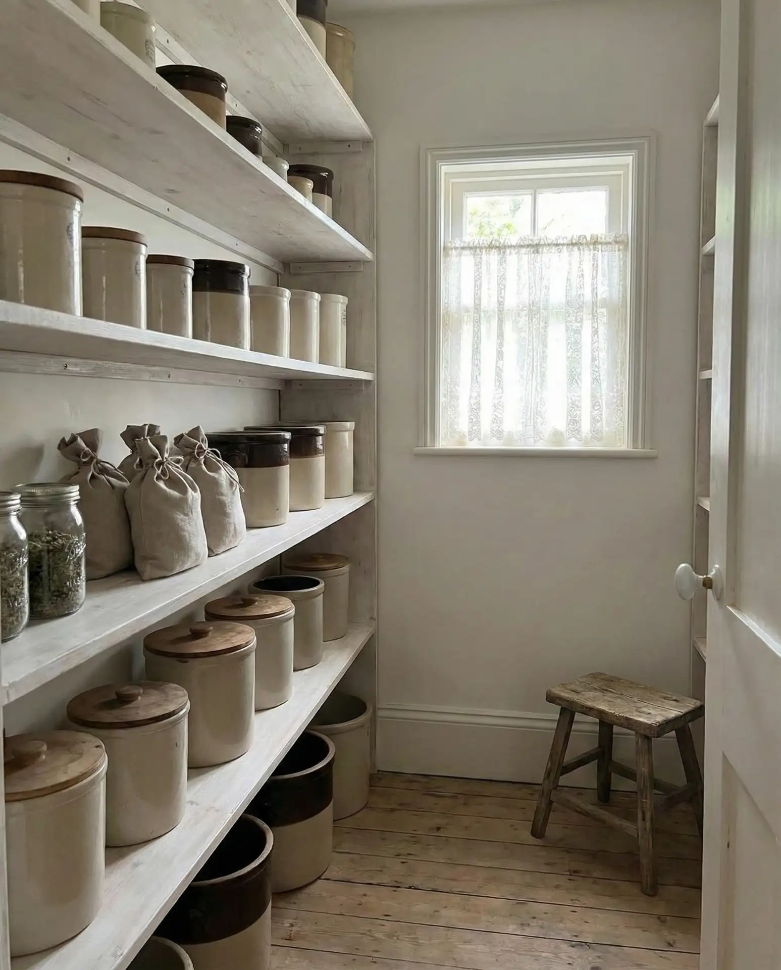 Cottage-Style Pantry with Open Shelves 1