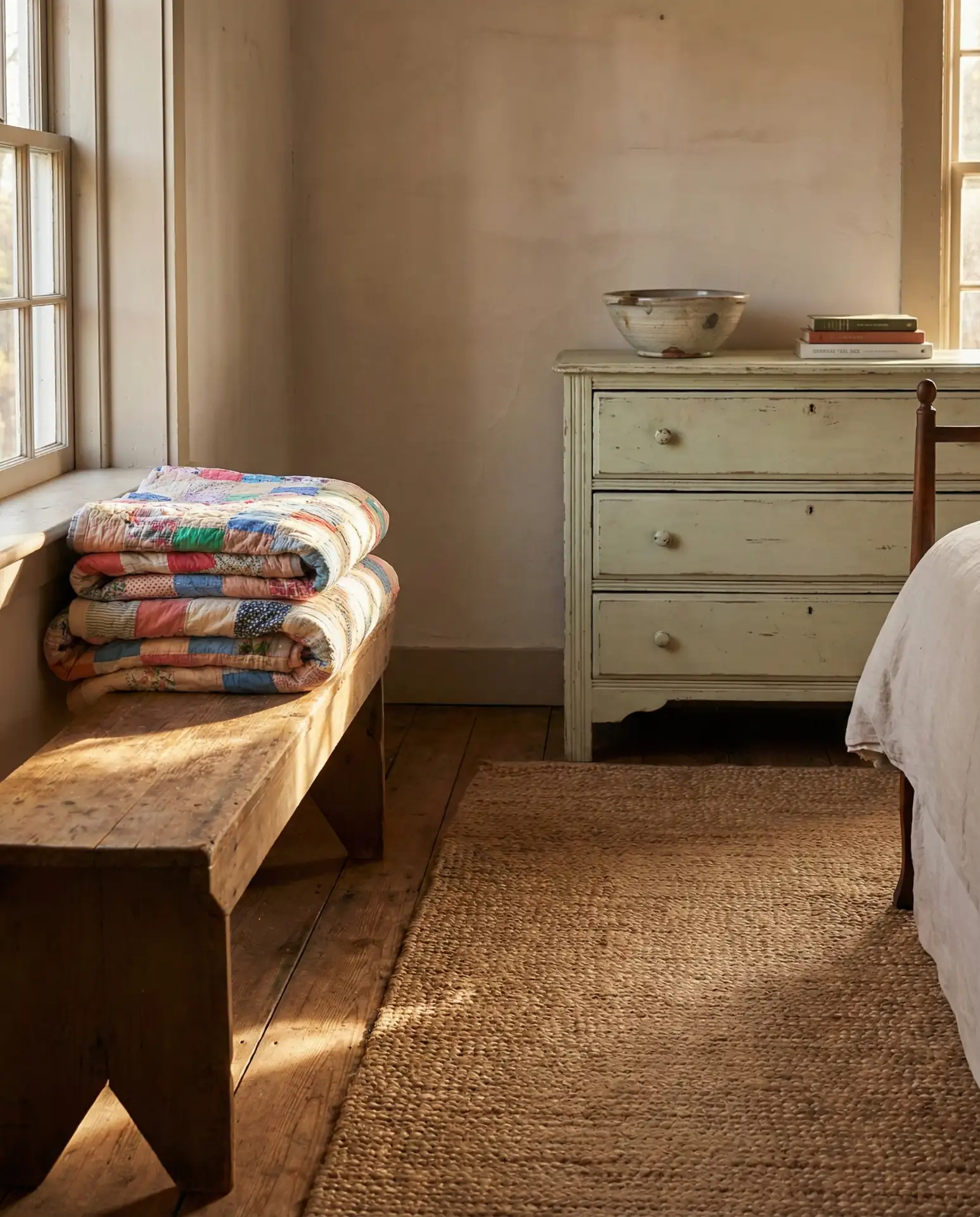 Country Rustic Bedroom with Patchwork Quilts 2